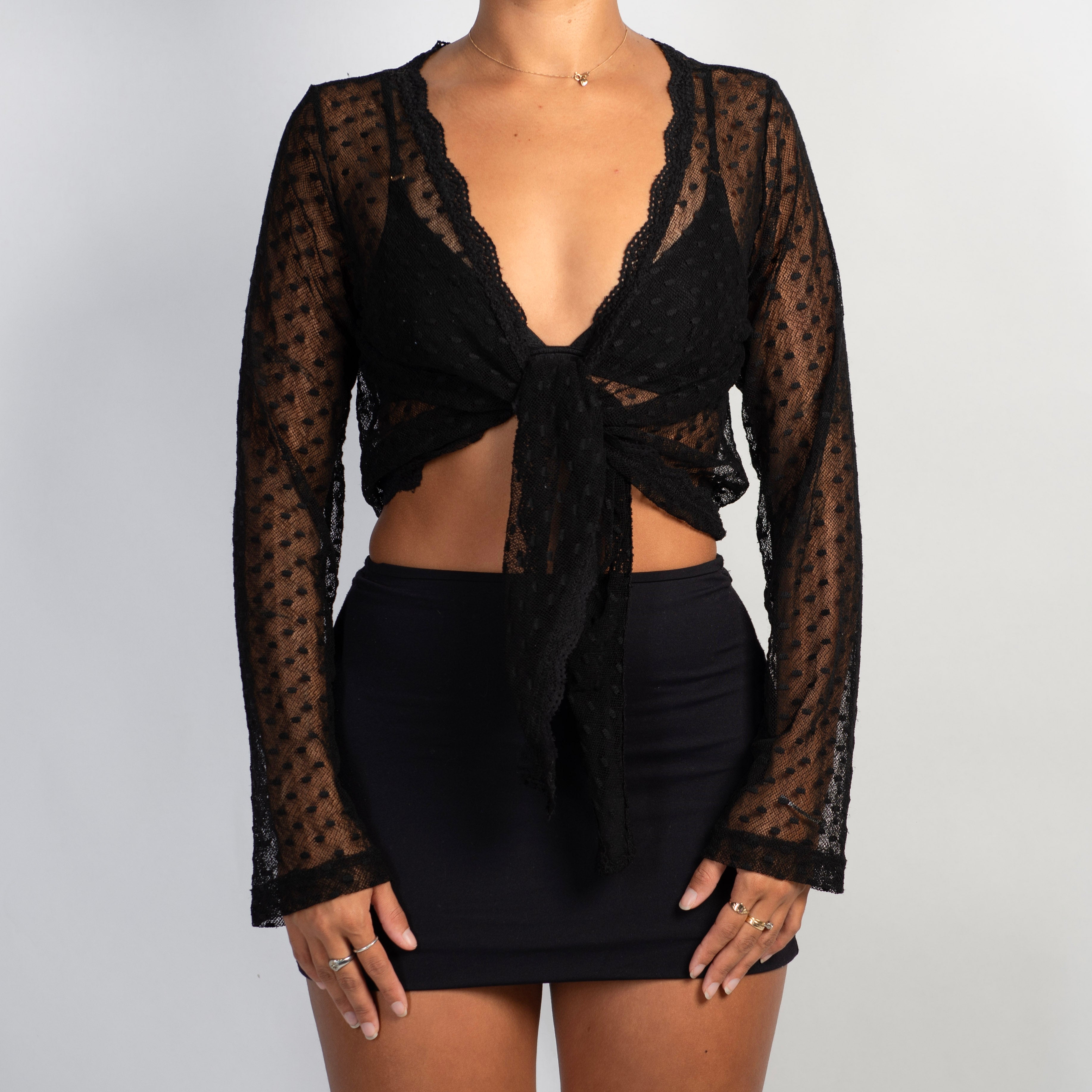 BLACK MESH TIE TOP