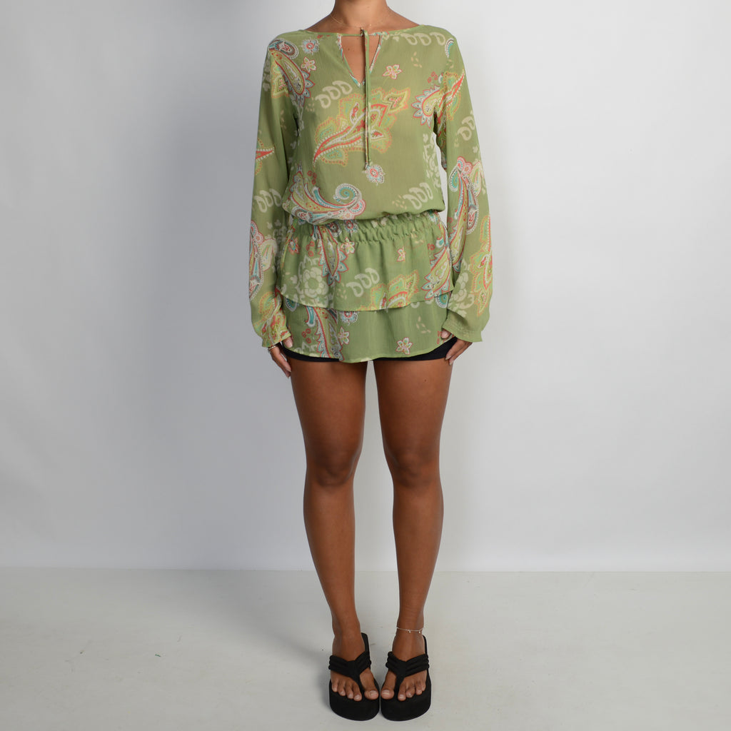 GREEN SHEER PAISLEY TOP