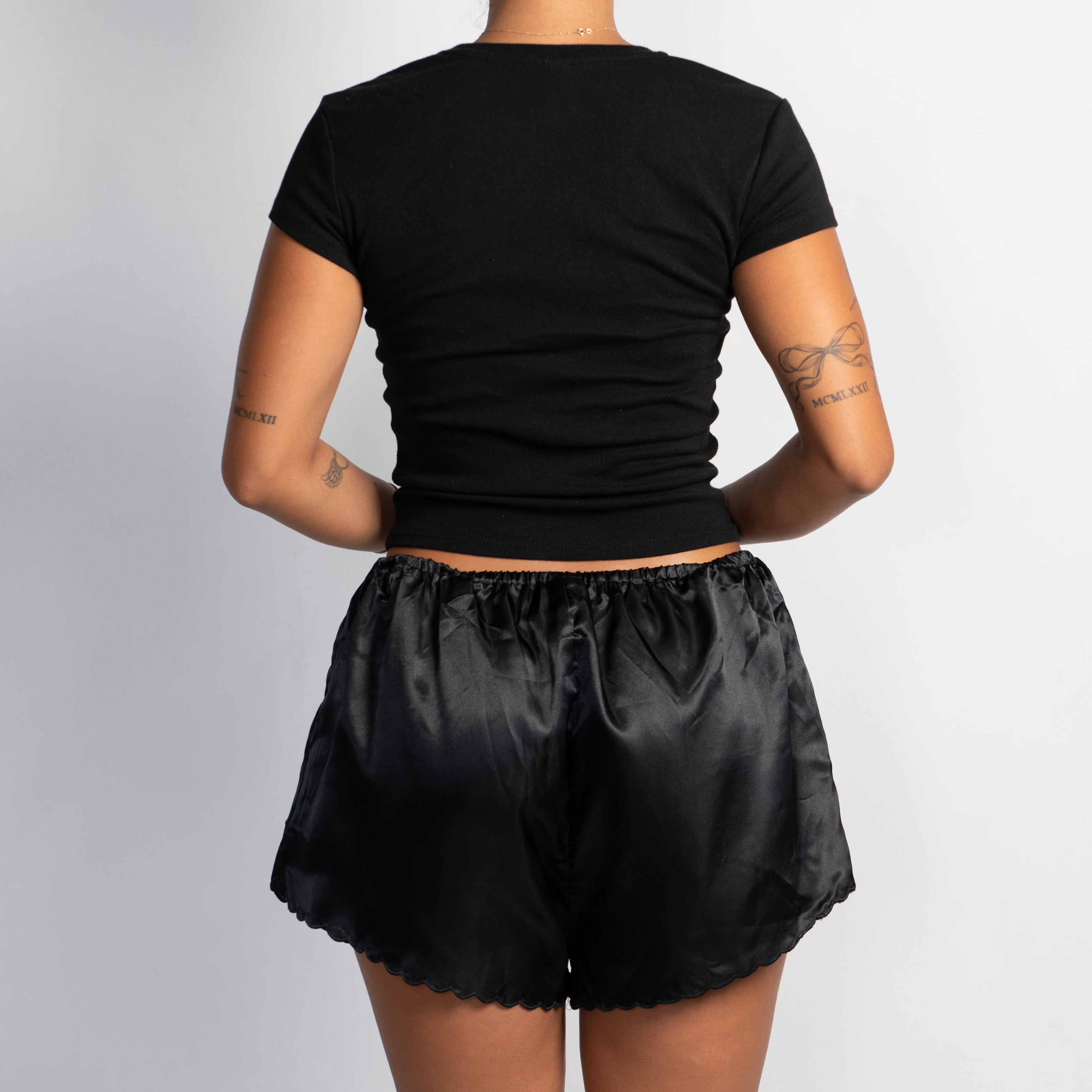 BLACK SATIN SHORTS