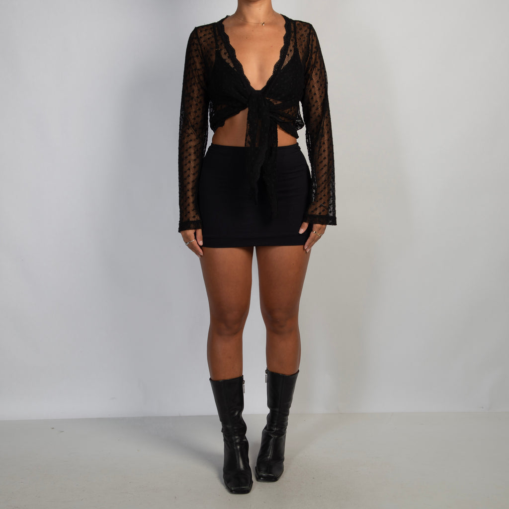BLACK MESH TIE TOP