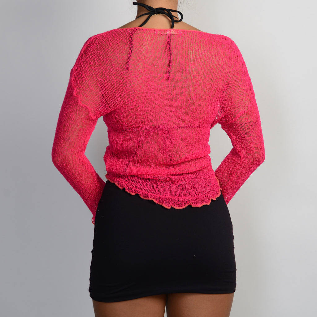 PINK CROCHET TIE TOP