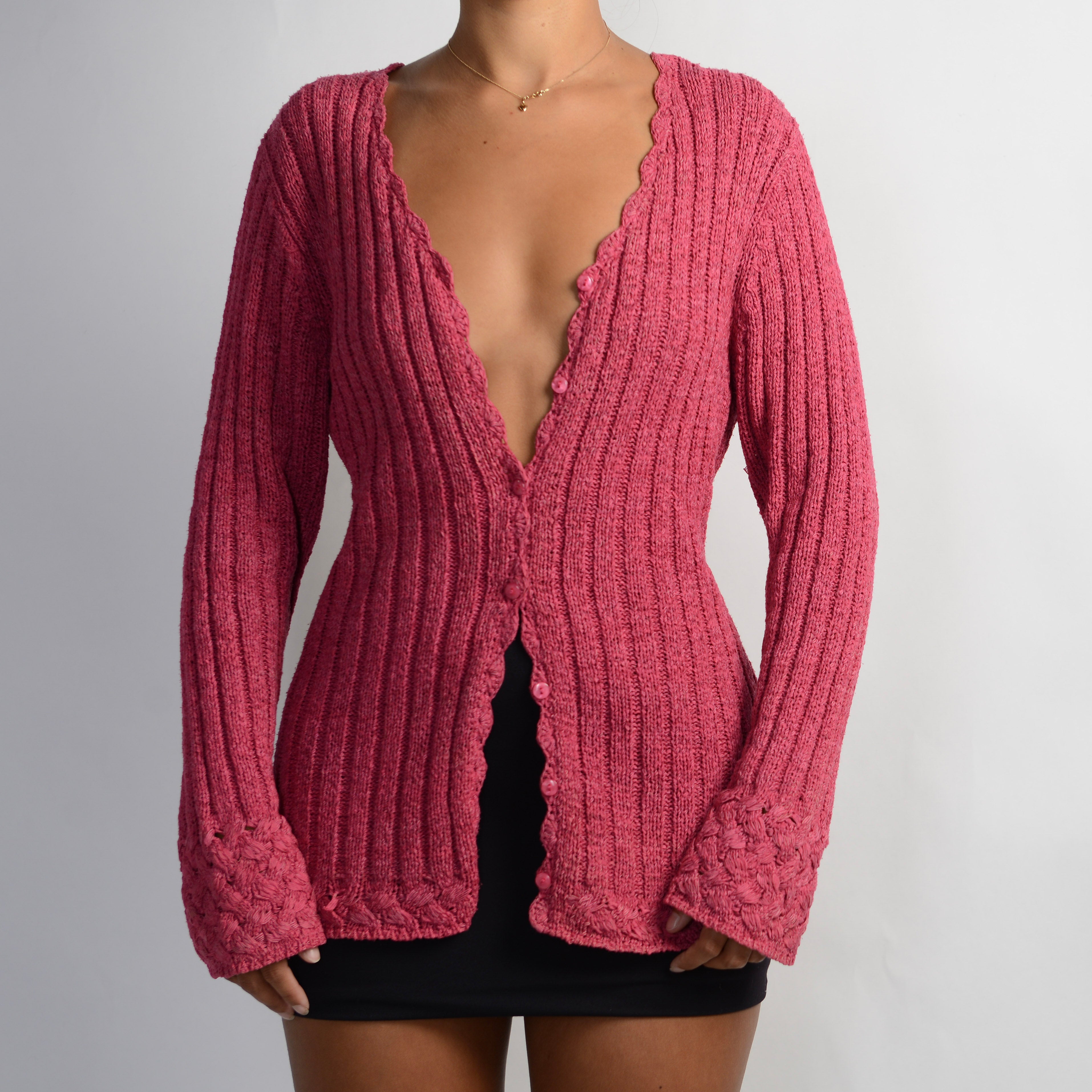 PINK KNIT CROCHET CARDIGAN