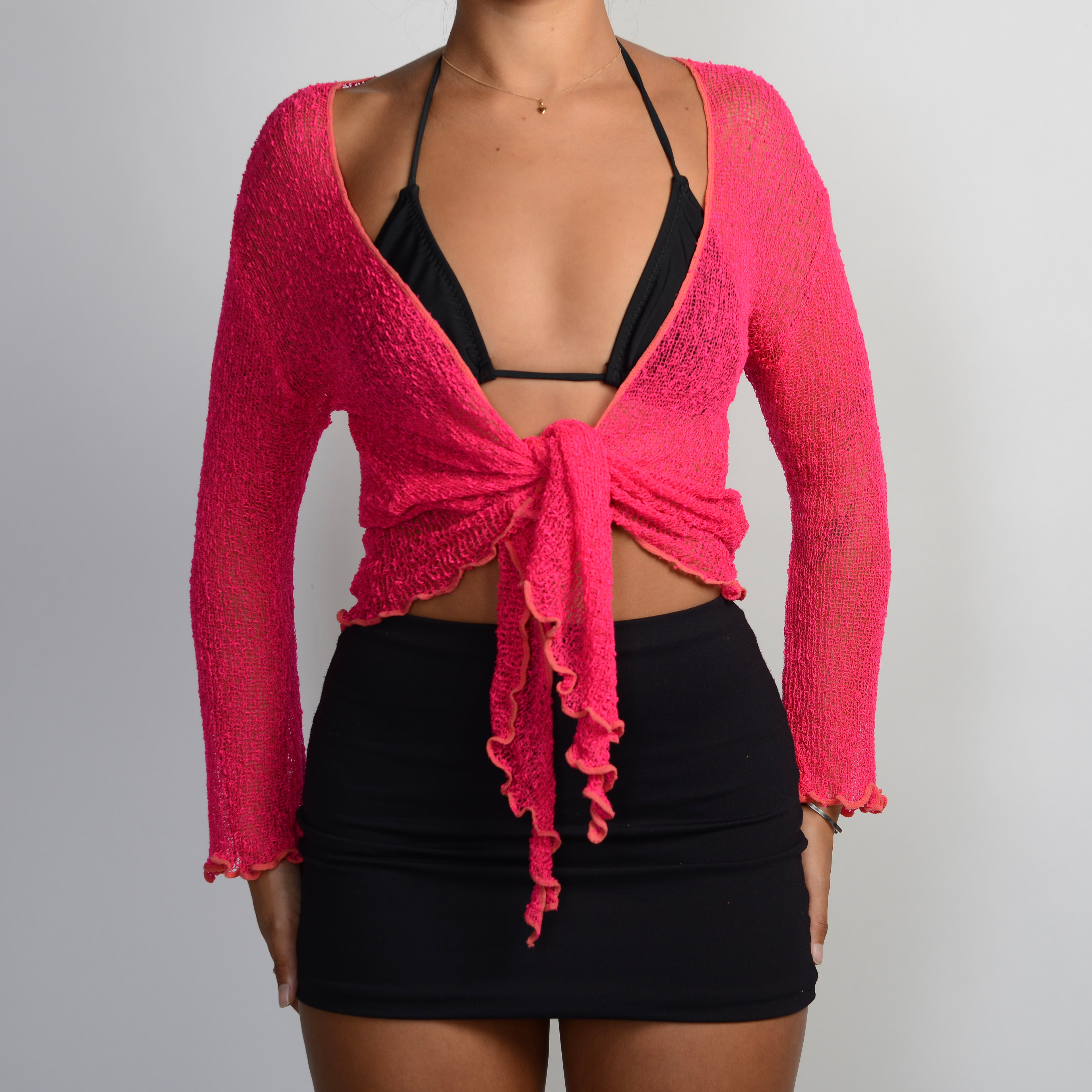 PINK CROCHET TIE TOP