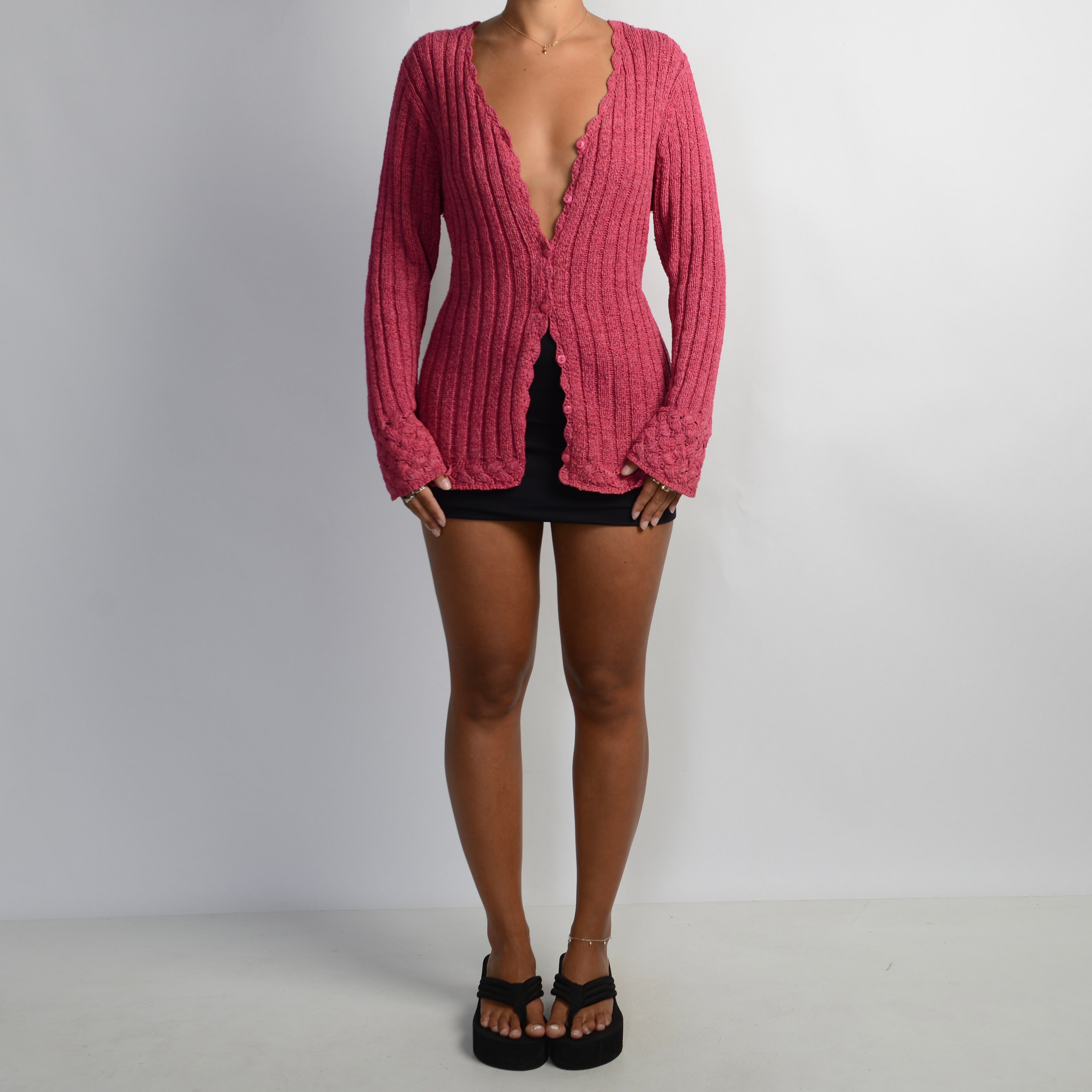 PINK KNIT CROCHET CARDIGAN