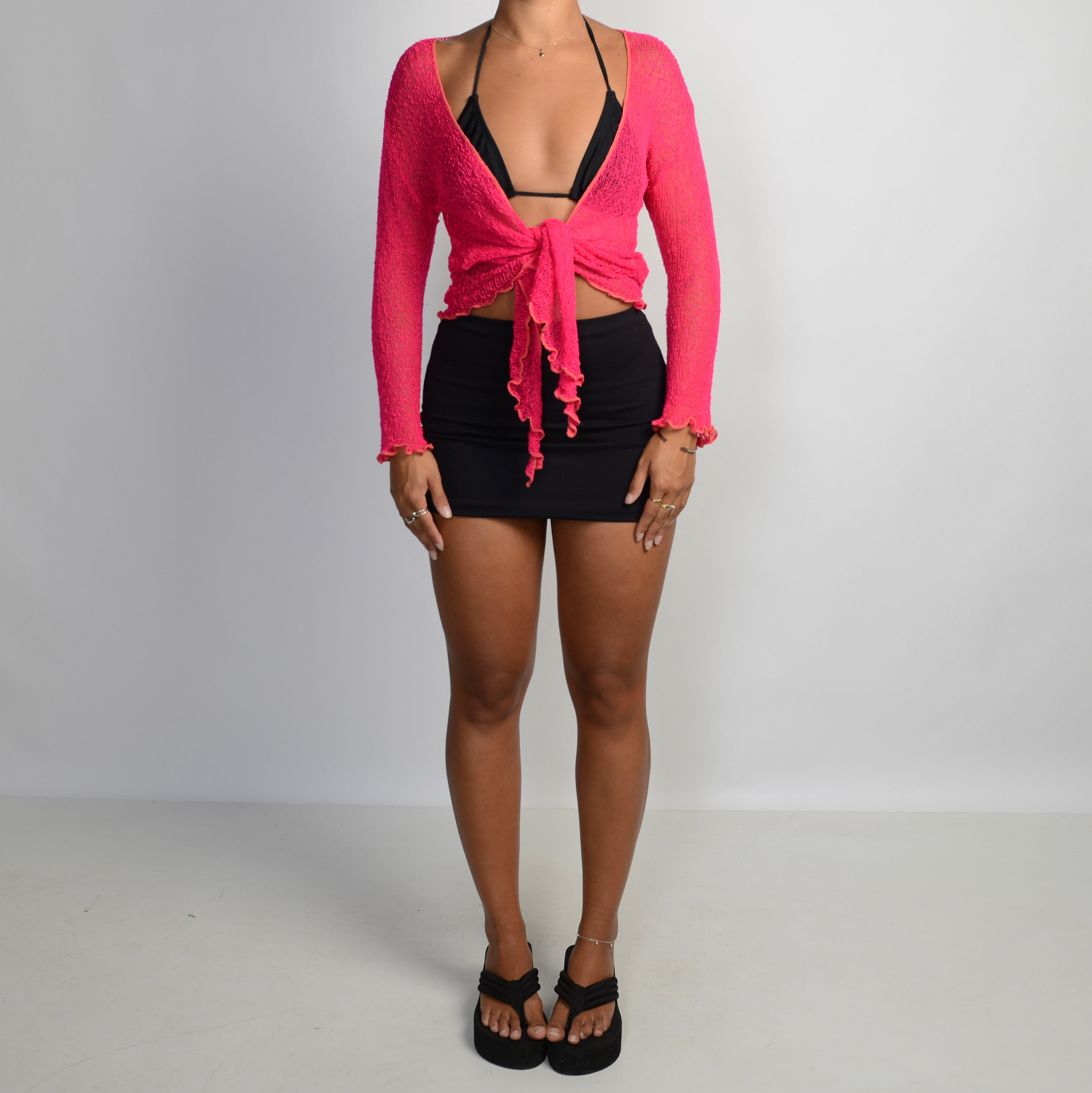 PINK CROCHET TIE TOP