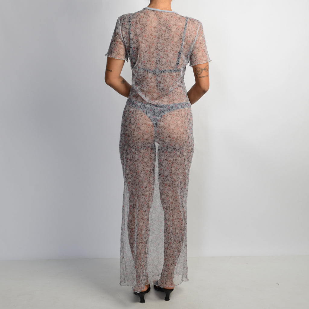 SHEER FLORAL MAXI DRESS