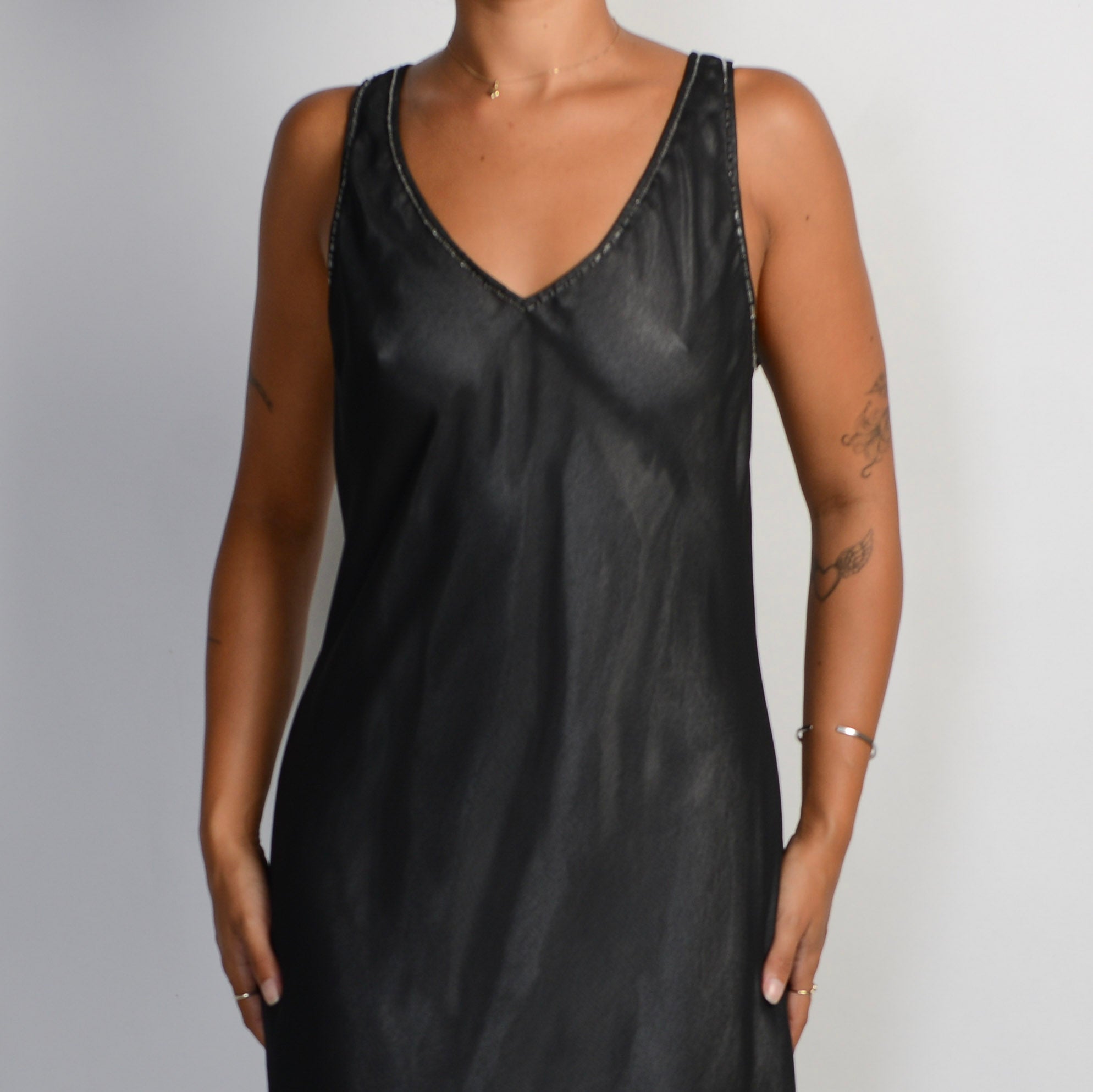 LAYERED V NECK MIDI DRESS