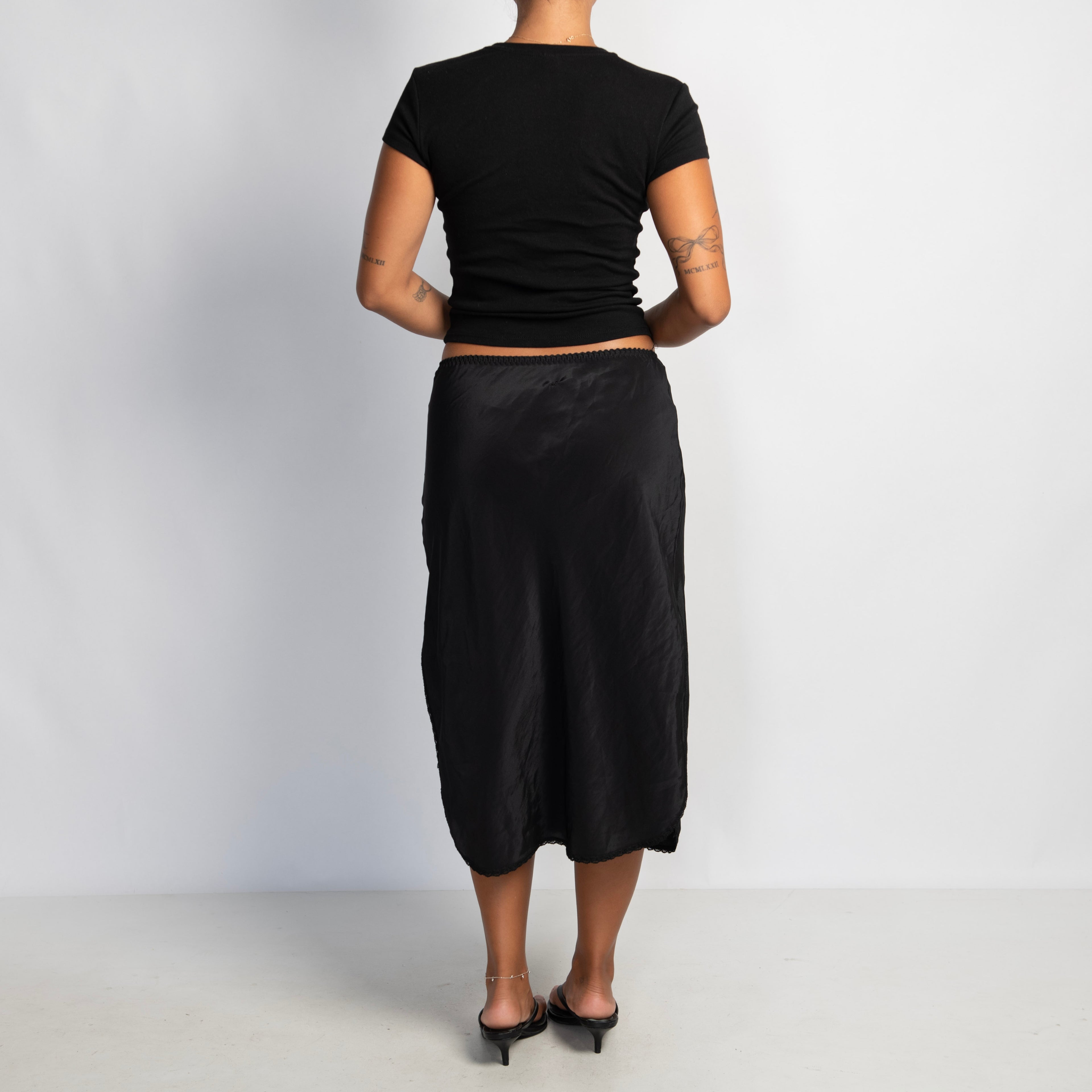 BLACK SATIN SLIP SKIRT