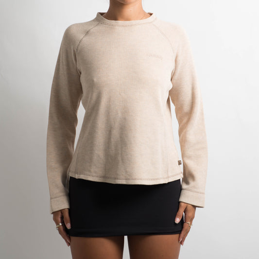 BEIGE RIBBED LONG SLEEVE TOP