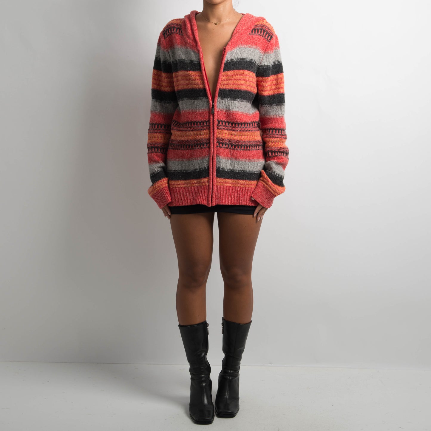 STRIPED WOOL ZIP CARDIGAN
