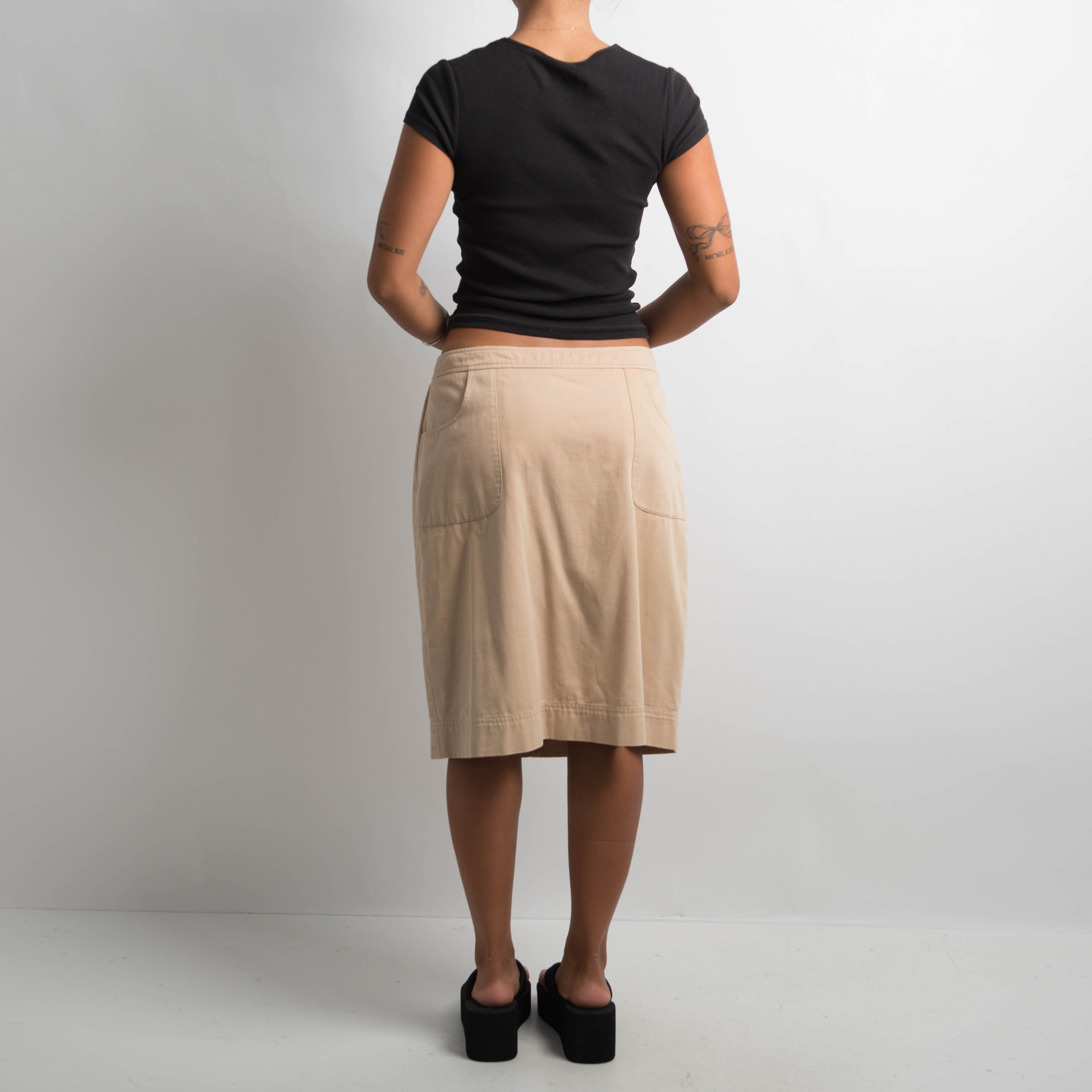 BEIGE COTTON MIDI SKIRT