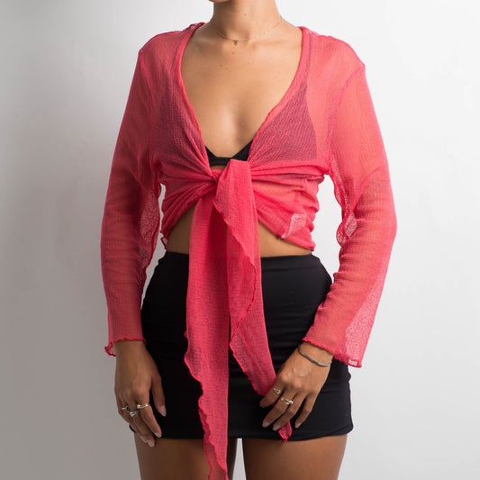 PINK MESH TIE TOP