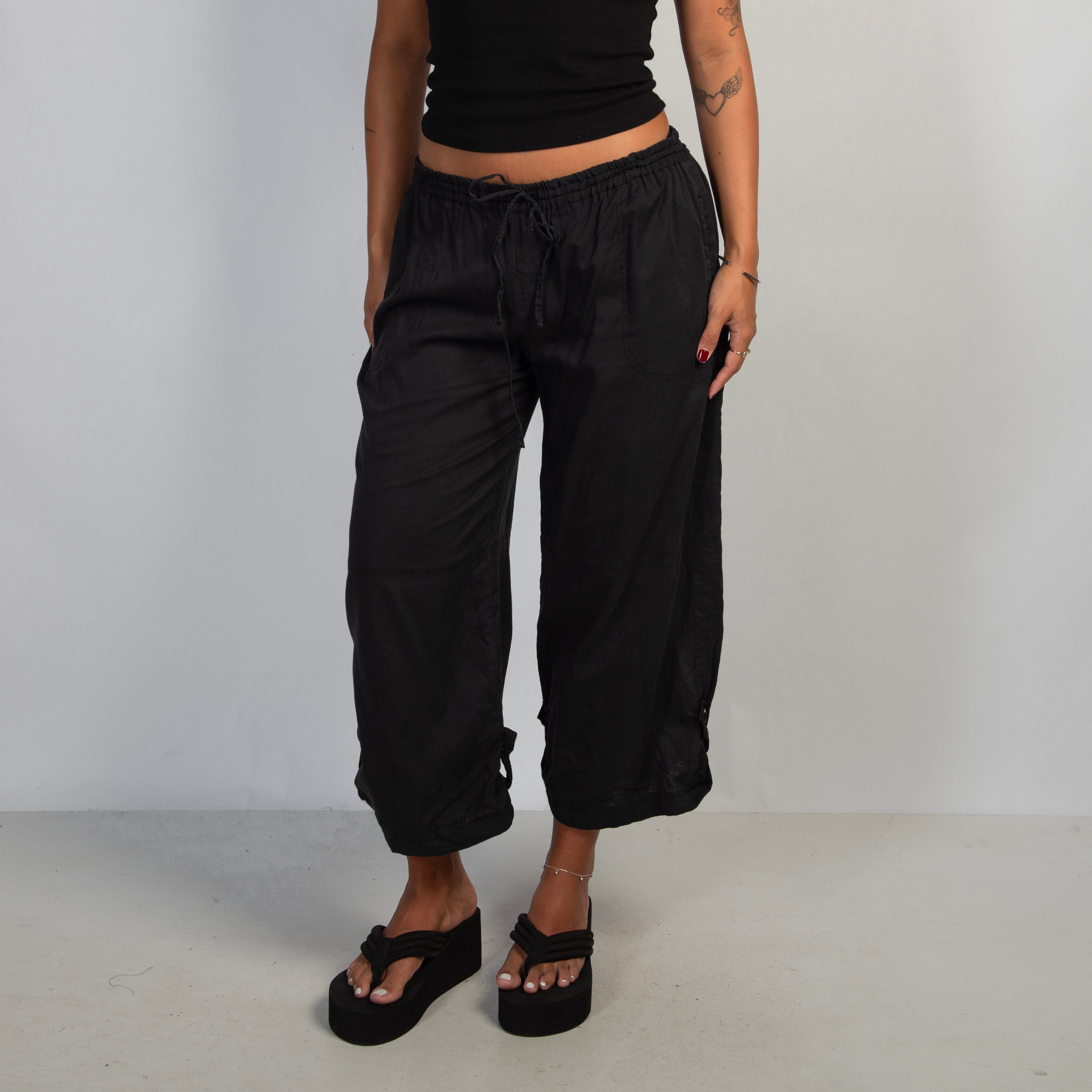 BLACK CROP COTTON PANTS