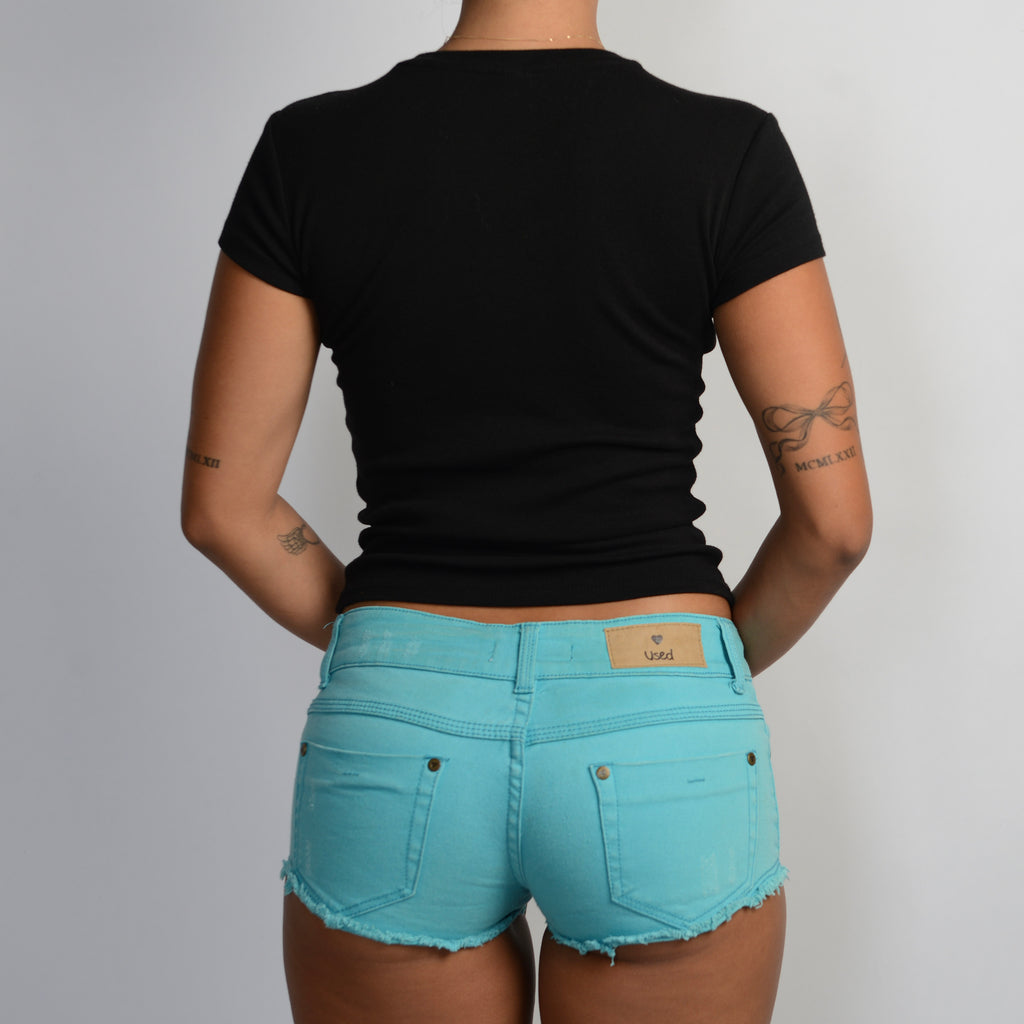 TURQOUISE DENIM MINI SHORTS