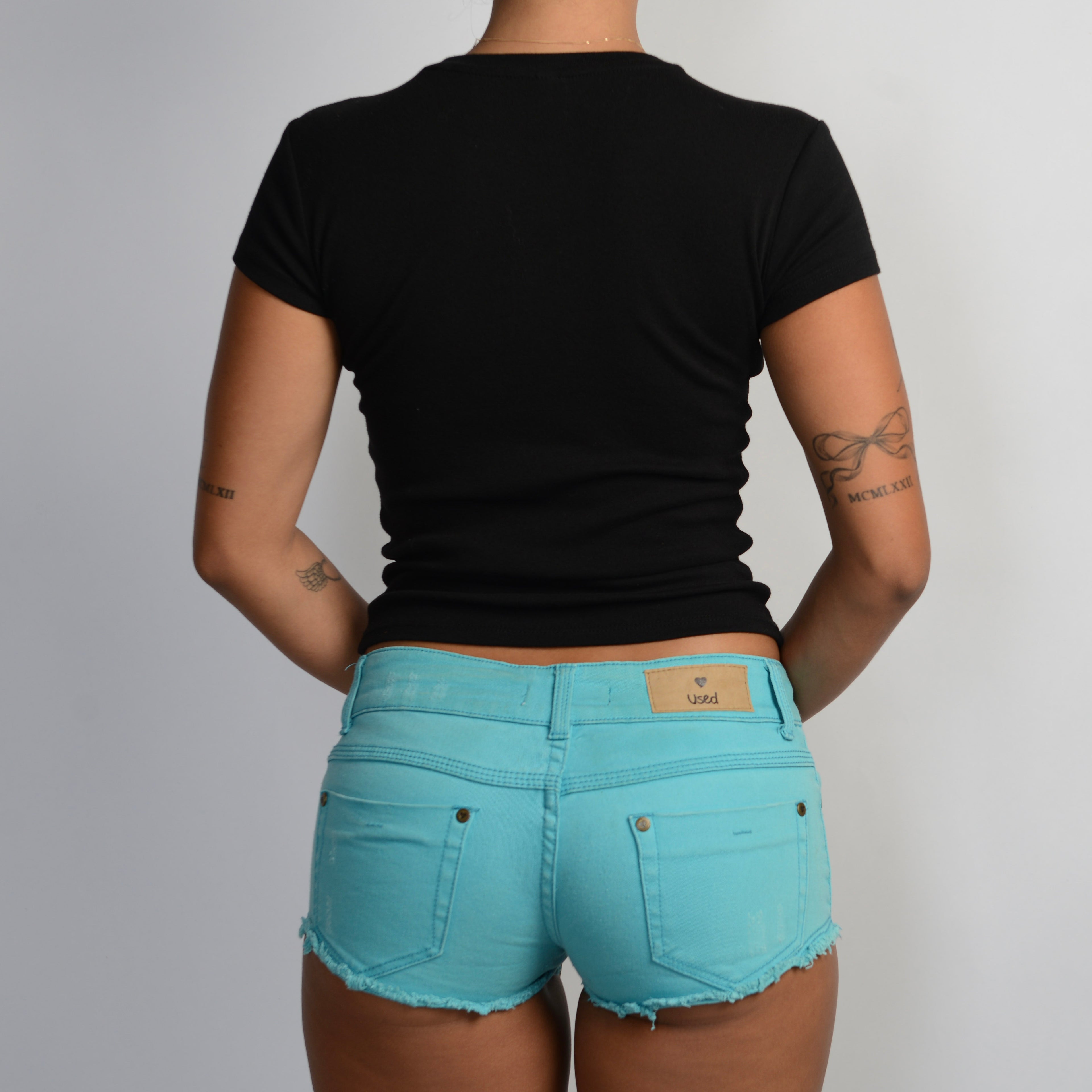 TURQOUISE DENIM MINI SHORTS