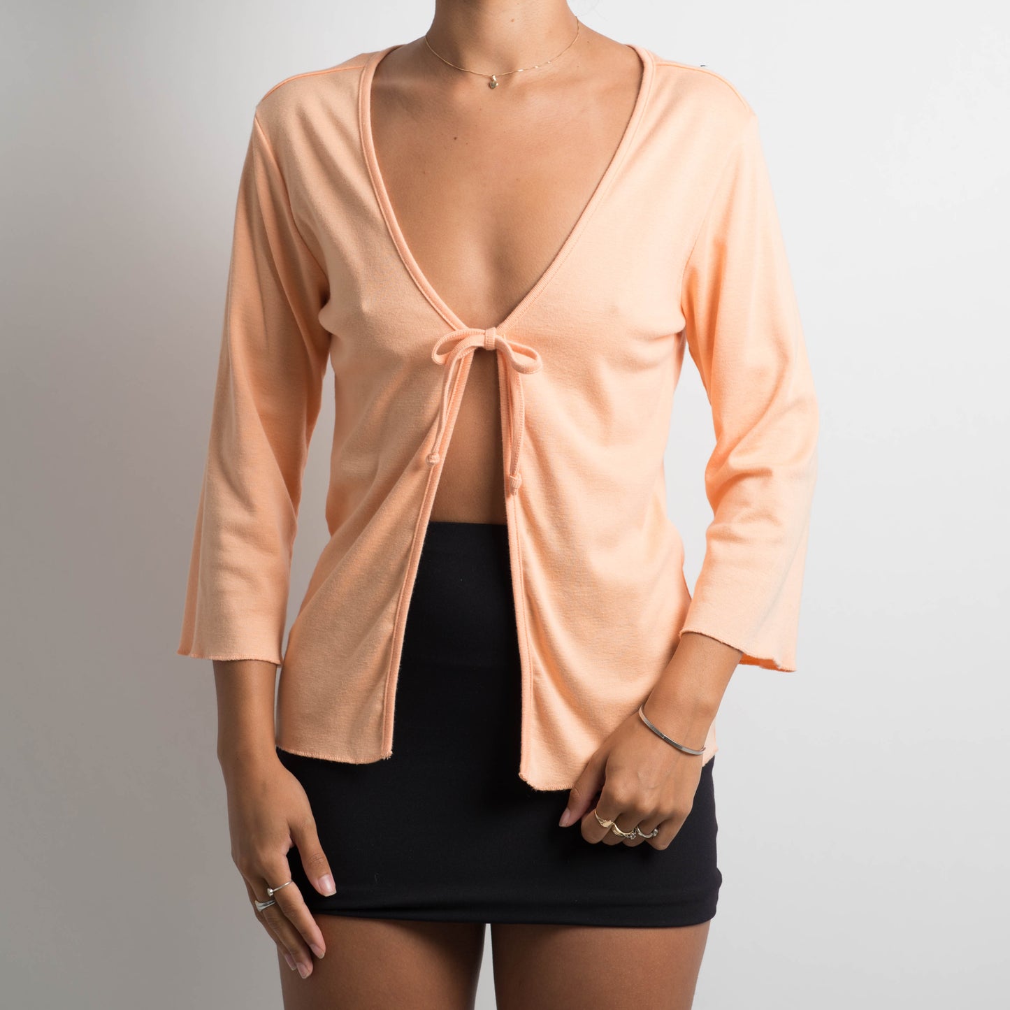 PEACH TIE FRONT LONG SLEEVE