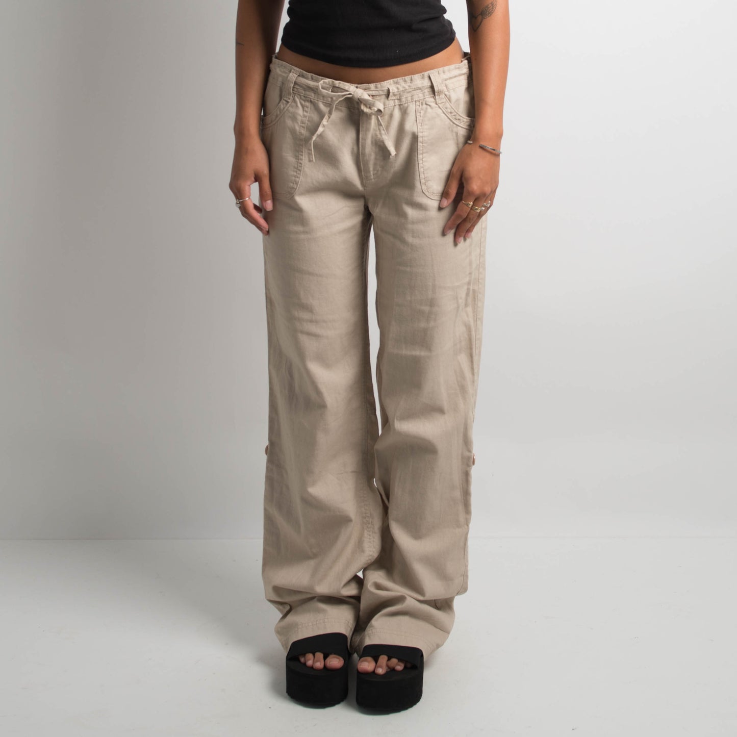 CREAM LINEN DRAWSTRING PANTS