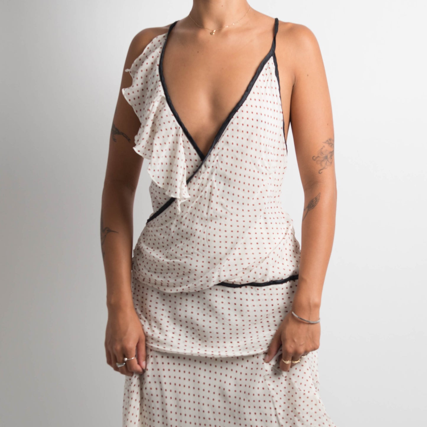 WHITE SILK POLKA DOT DRESS