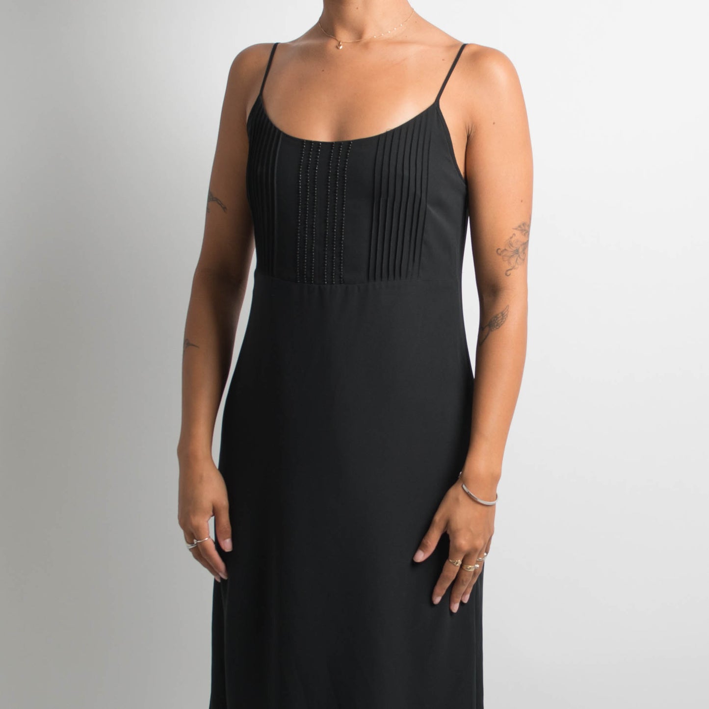 BLACK SLIP MIDI DRESS