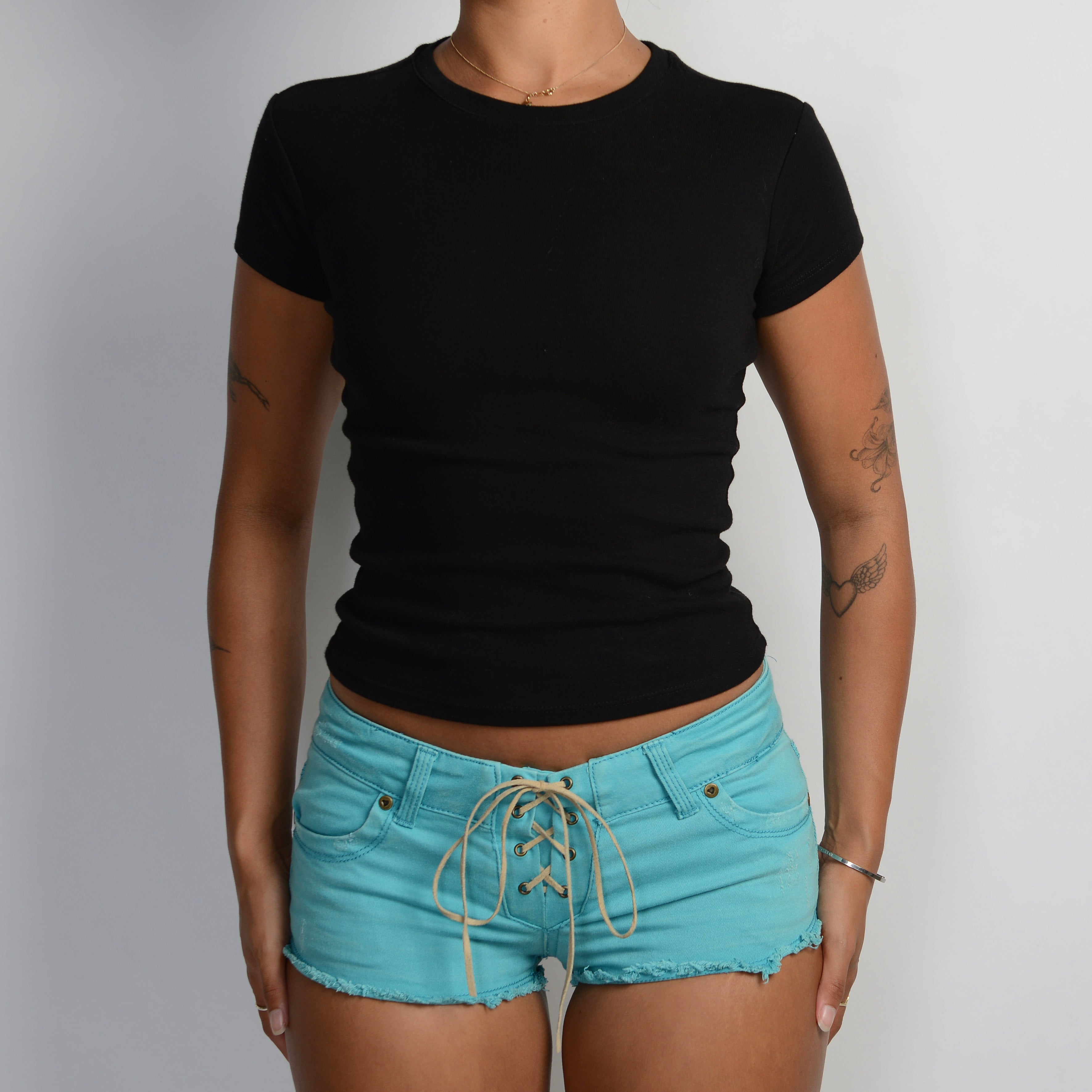TURQOUISE DENIM MINI SHORTS