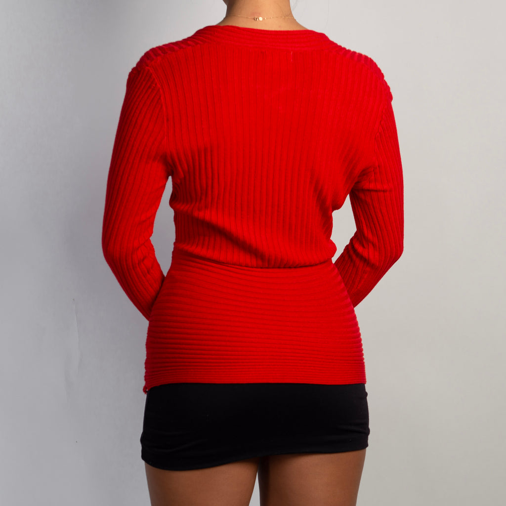 RED FAUX WRAP TOP