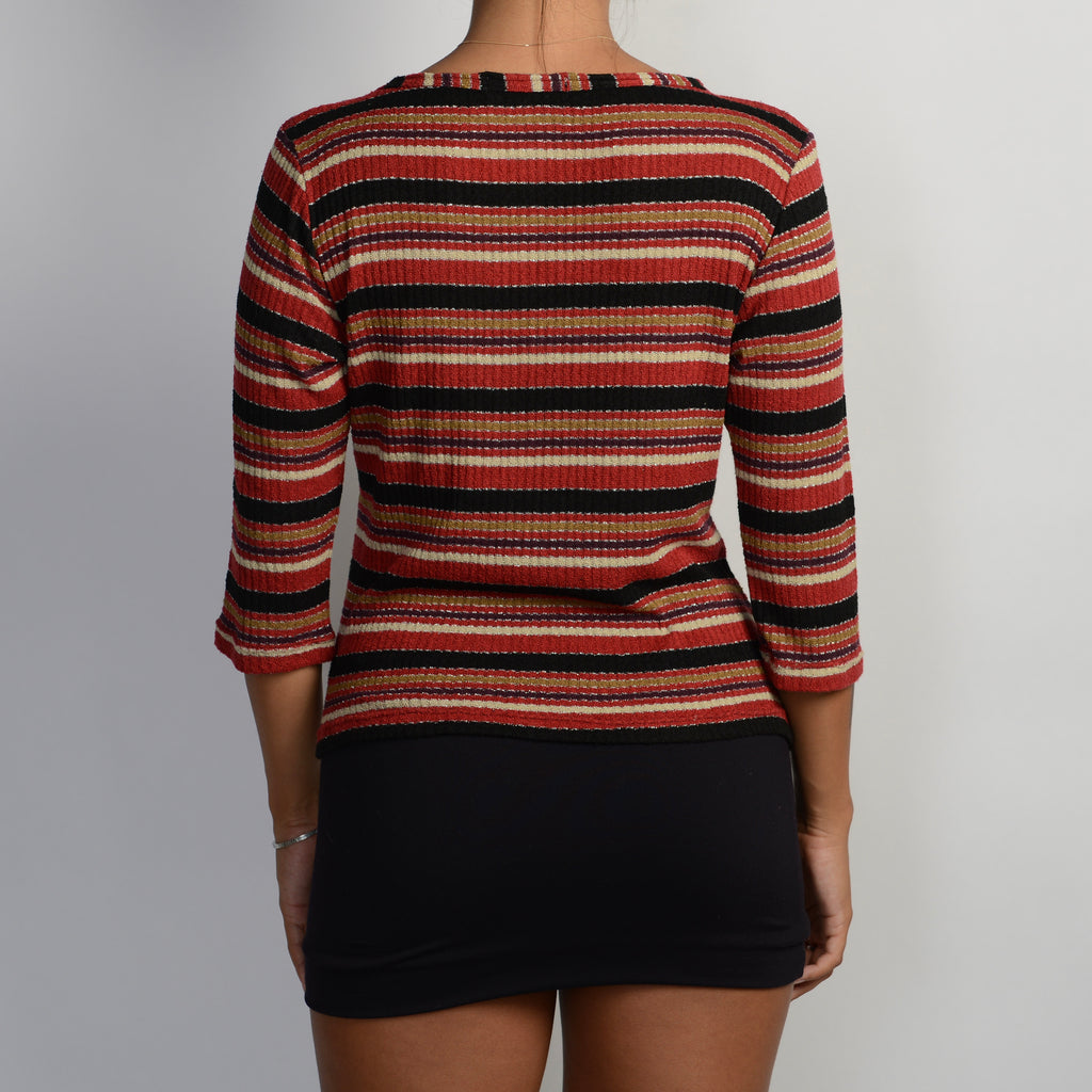 RED METALLIC STRIPE TOP