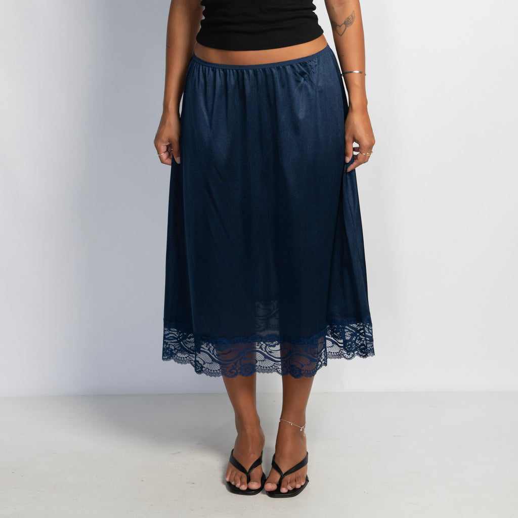 NAVY NYLON MIDI SKIRT