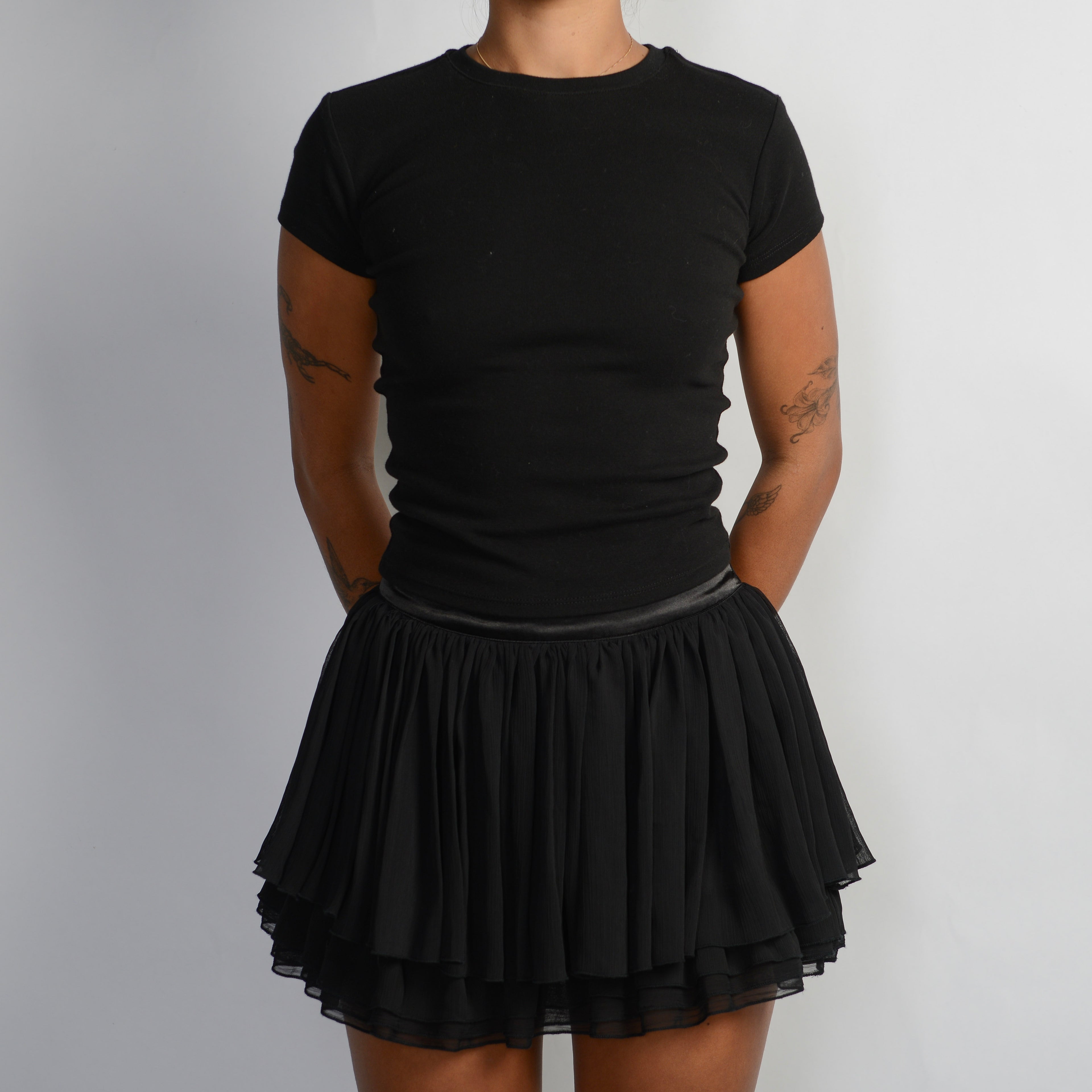 BLACK LAYERED MINI SKIRT