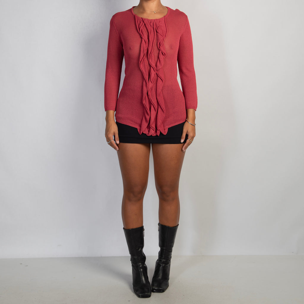 PINK KNIT RUFFLE TOP