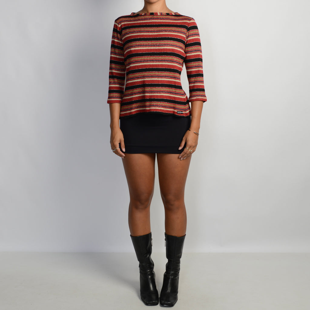 RED METALLIC STRIPE TOP
