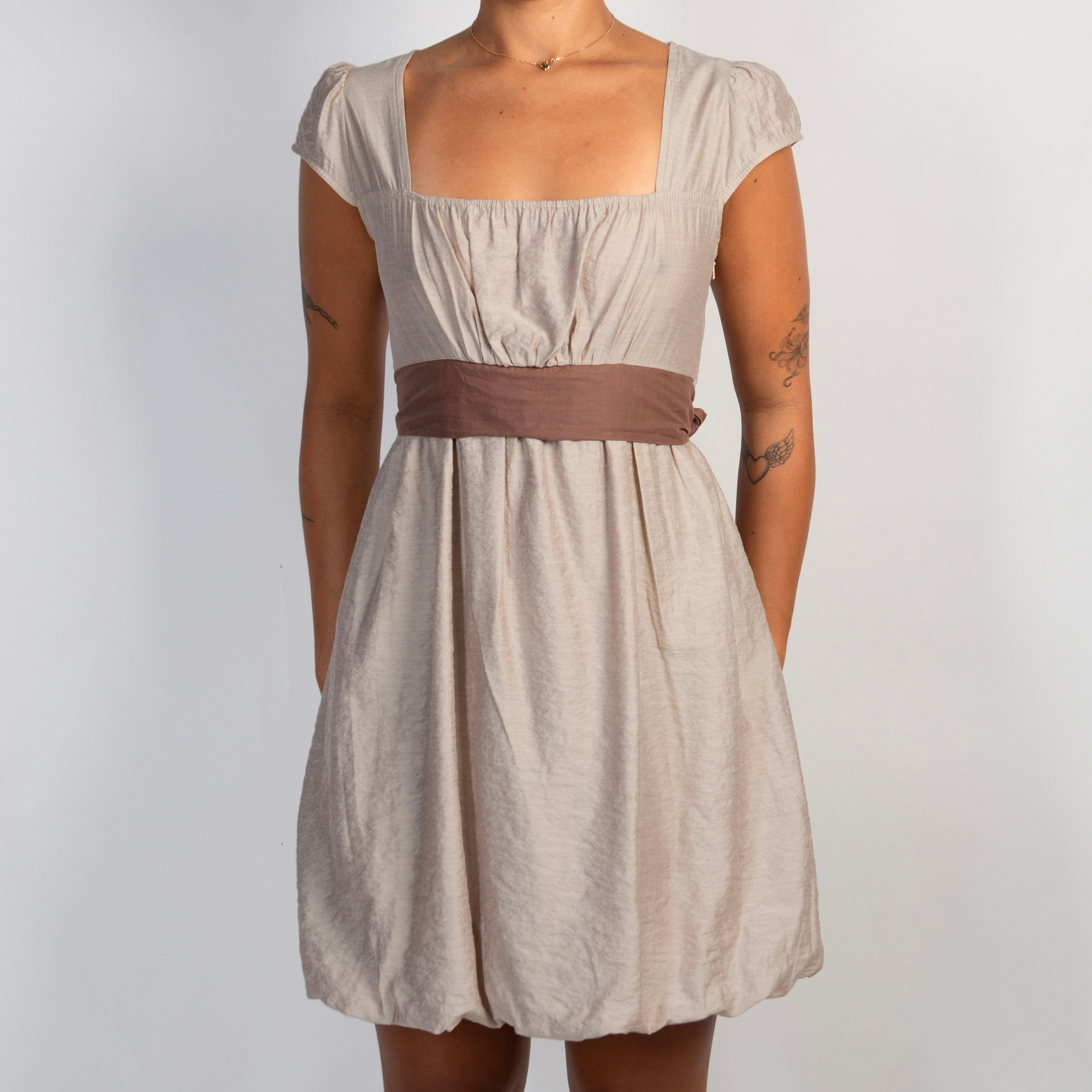 BEIGE MILKMAID DRESS
