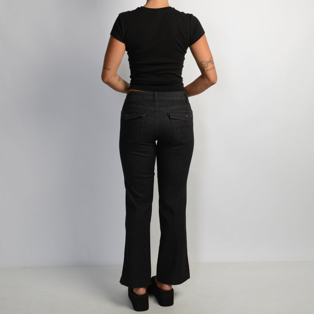 BLACK STRIPE KICK FLARE JEANS