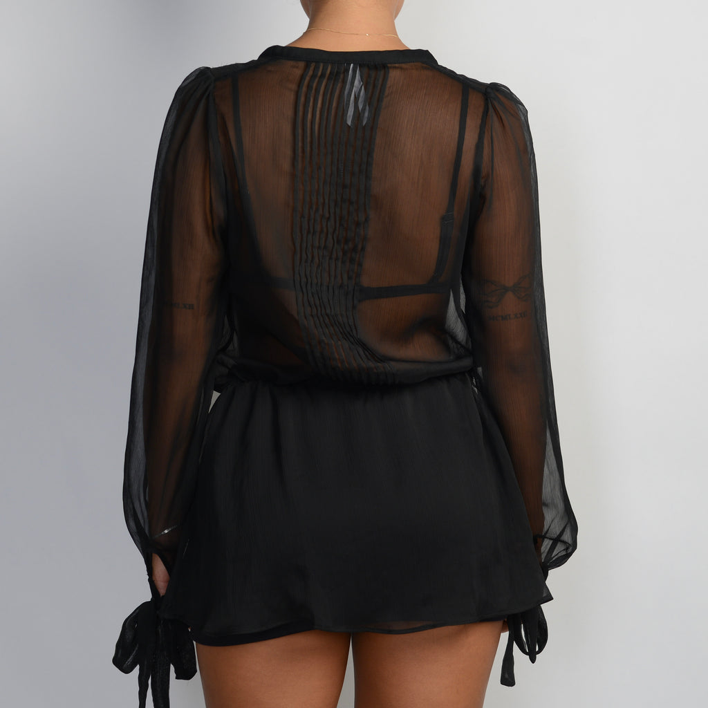 BLACK SHEER RUFFLE BLOUSE