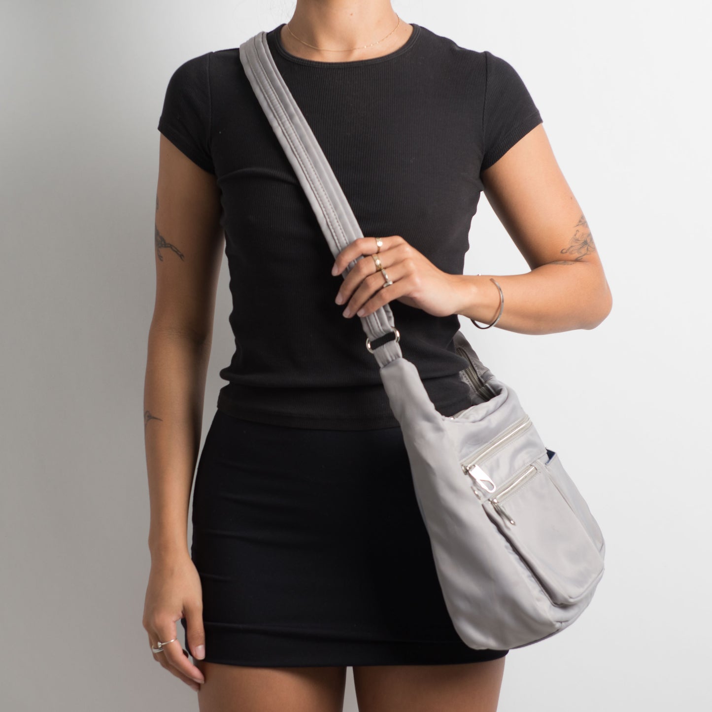 GREY NYLON CROSS BODY BAG