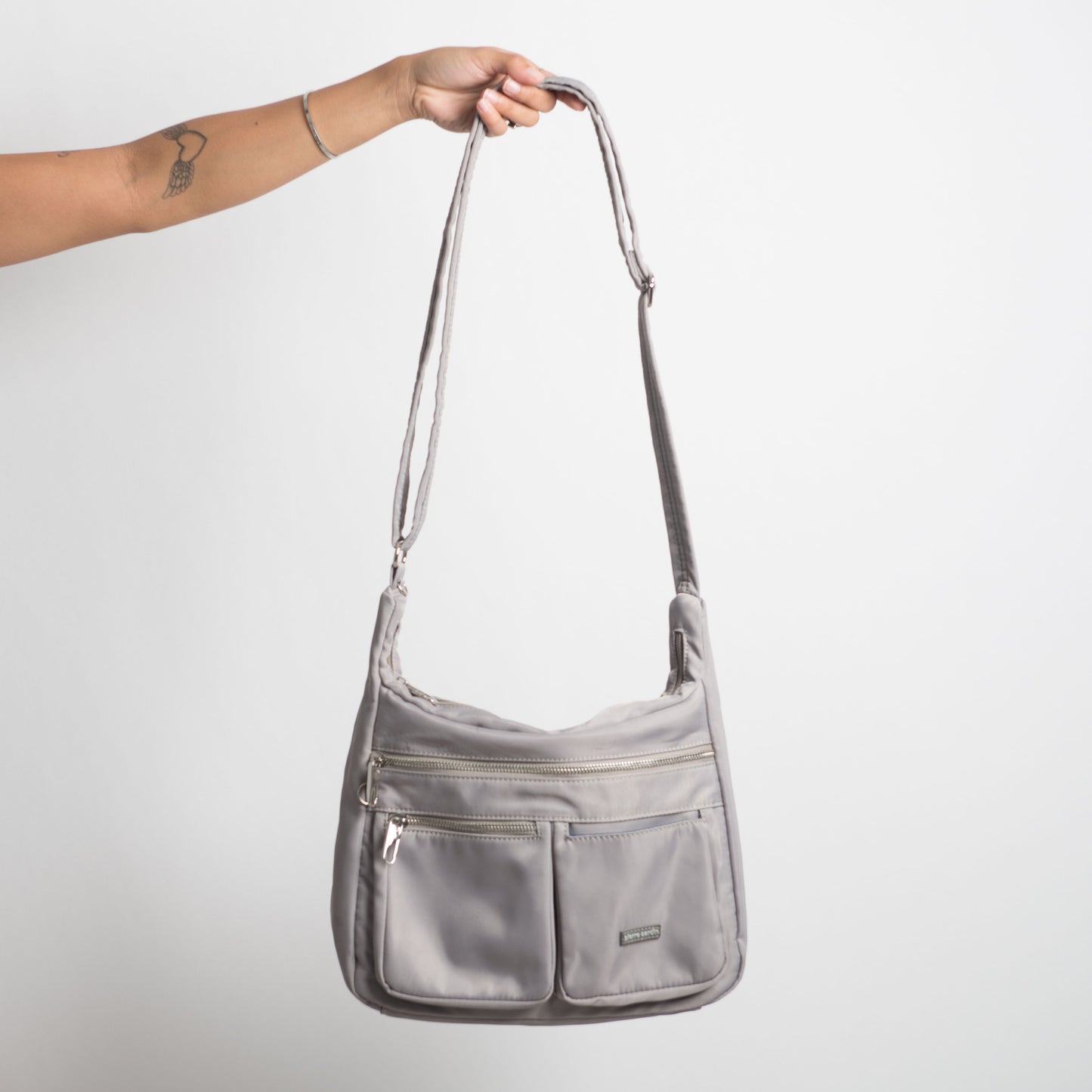 GREY NYLON CROSS BODY BAG