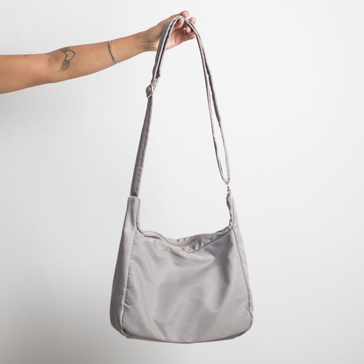 GREY NYLON CROSS BODY BAG