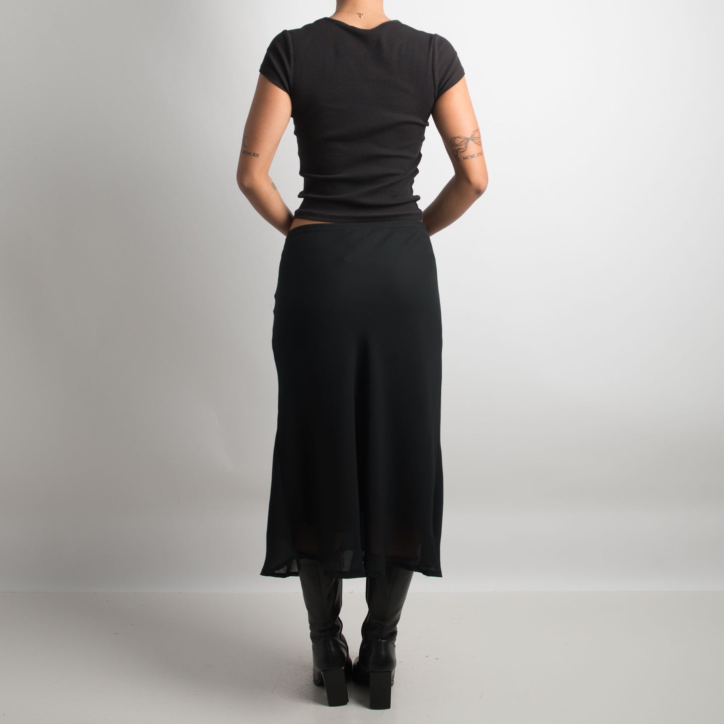 BLACK CHIFFON MIDI SKIRT