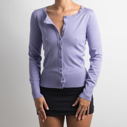 PURPLE BUTTON FRONT CARDIGAN