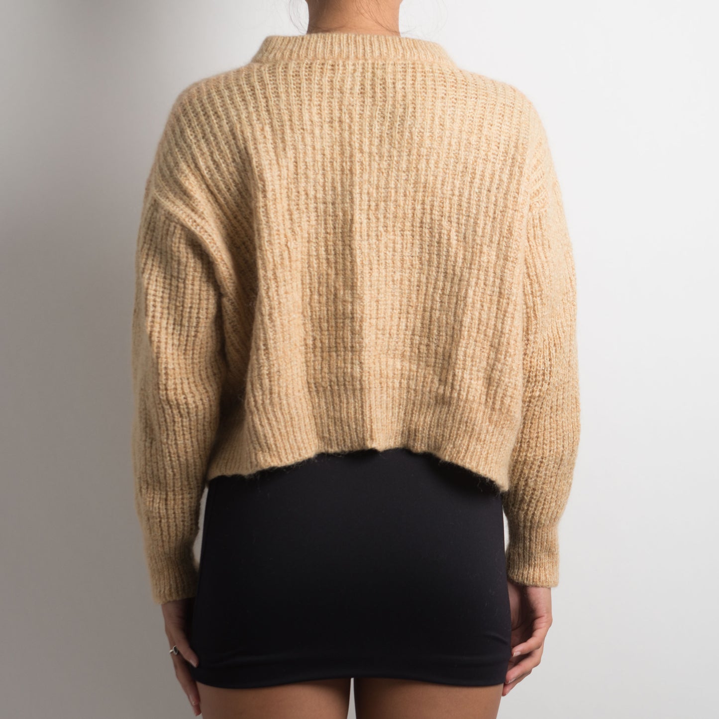 TAN KNIT ZIP SWEATER