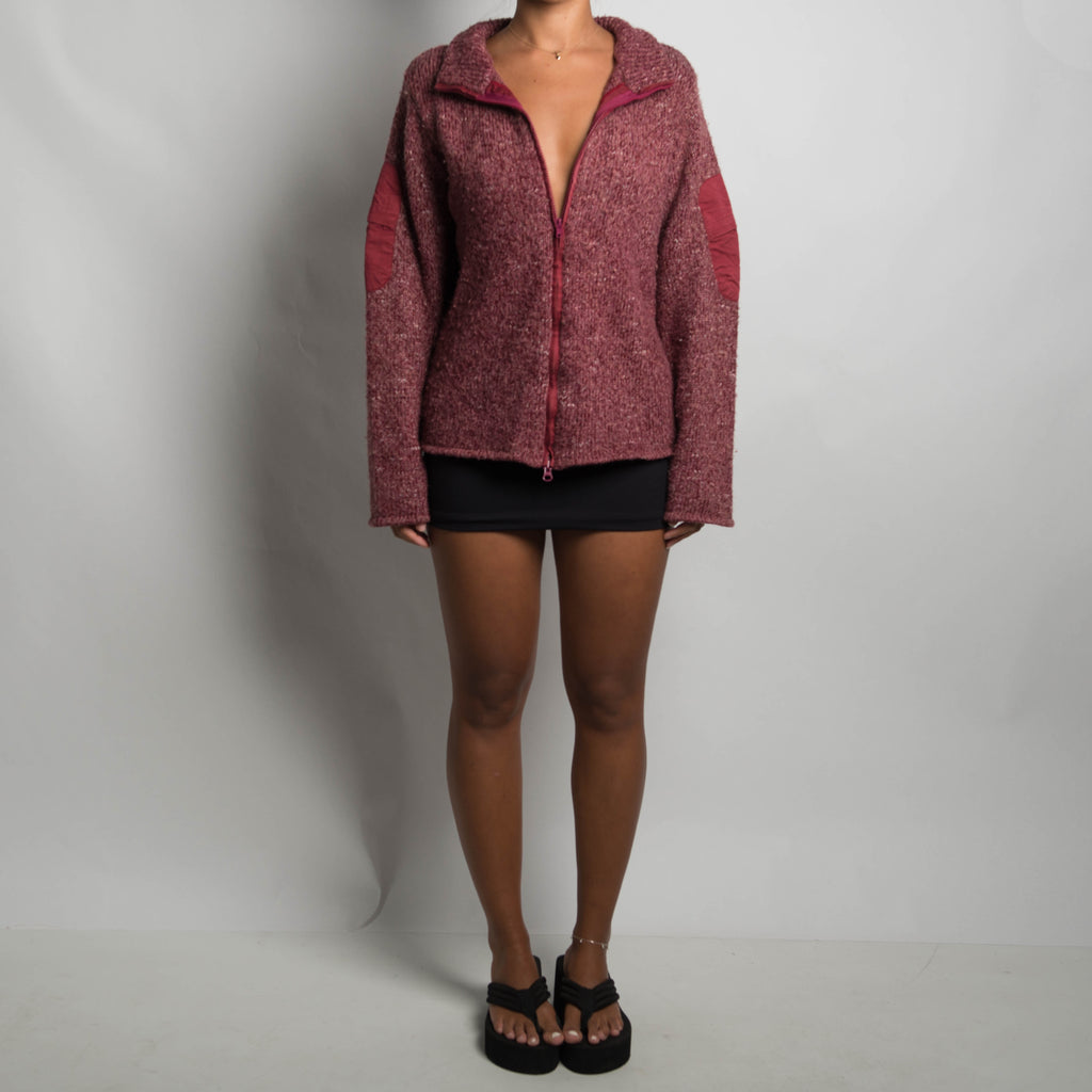 MAROON KNIT ZIP CARDIGAN