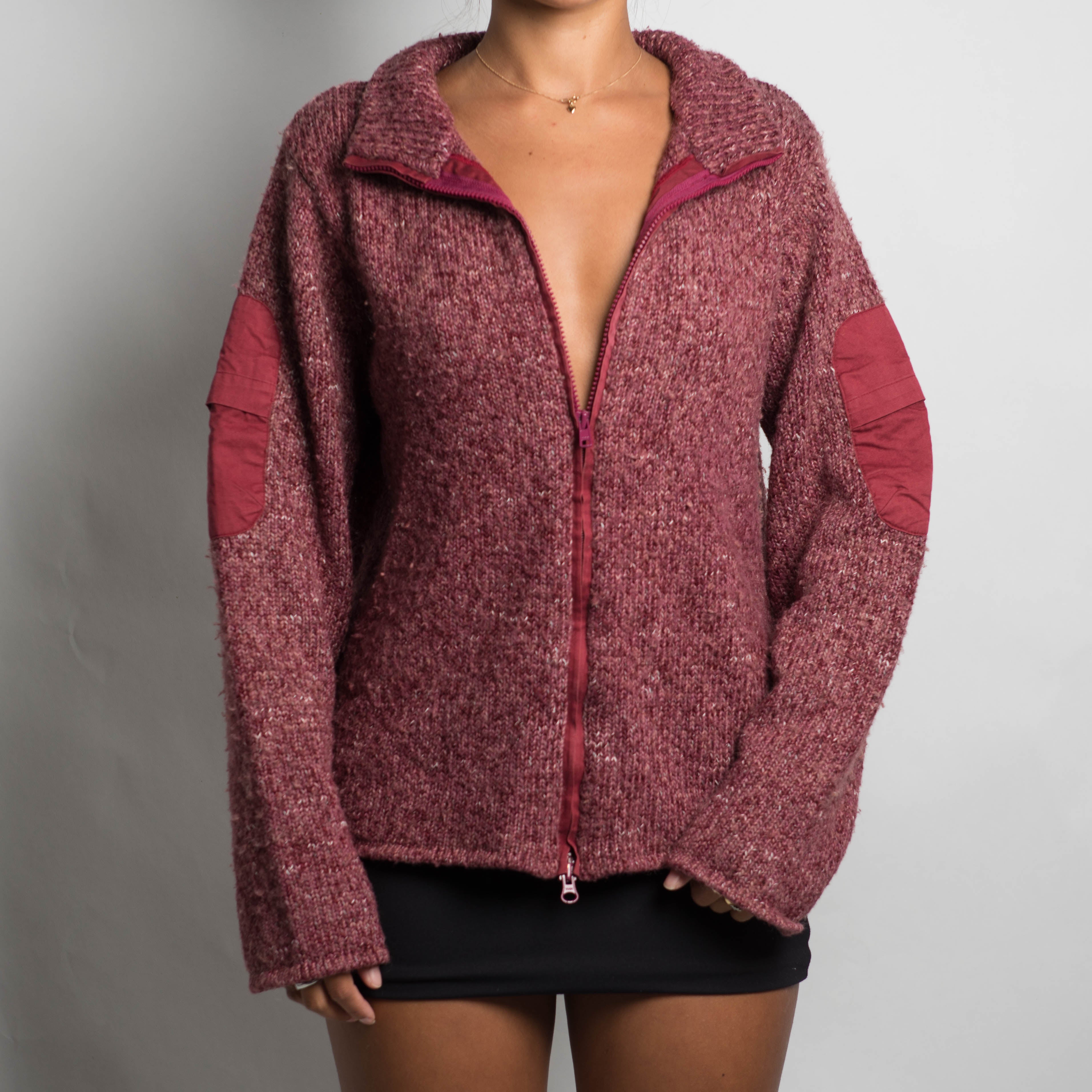 MAROON KNIT ZIP CARDIGAN