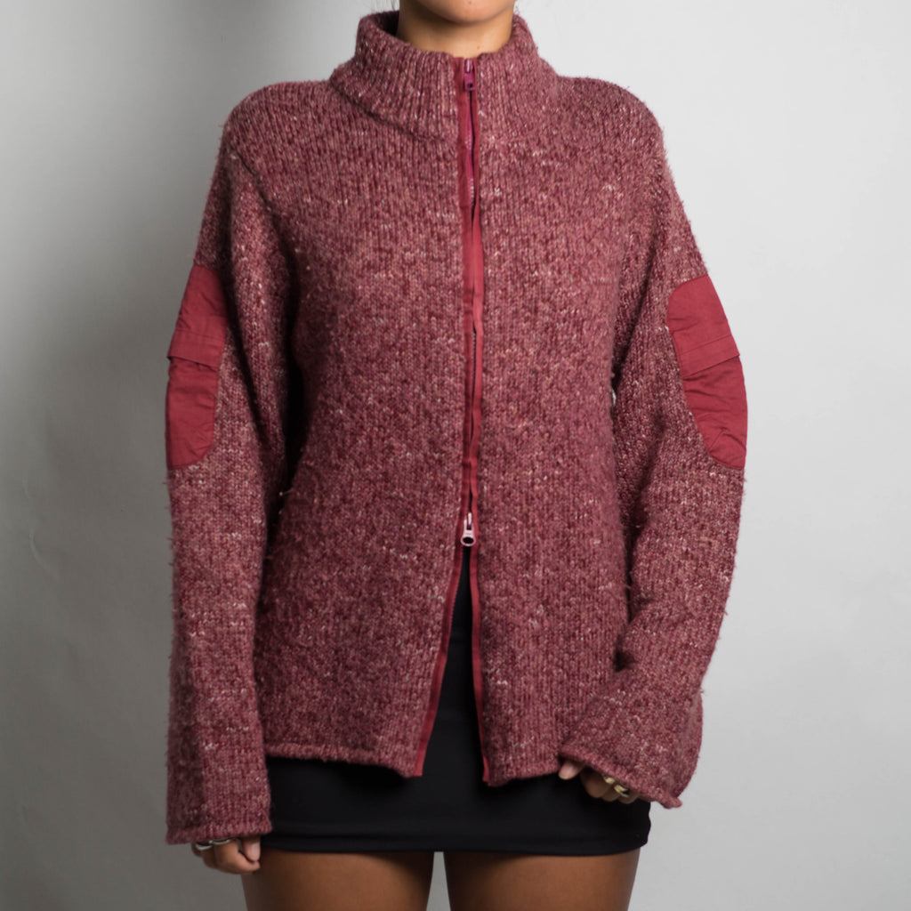 MAROON KNIT ZIP CARDIGAN