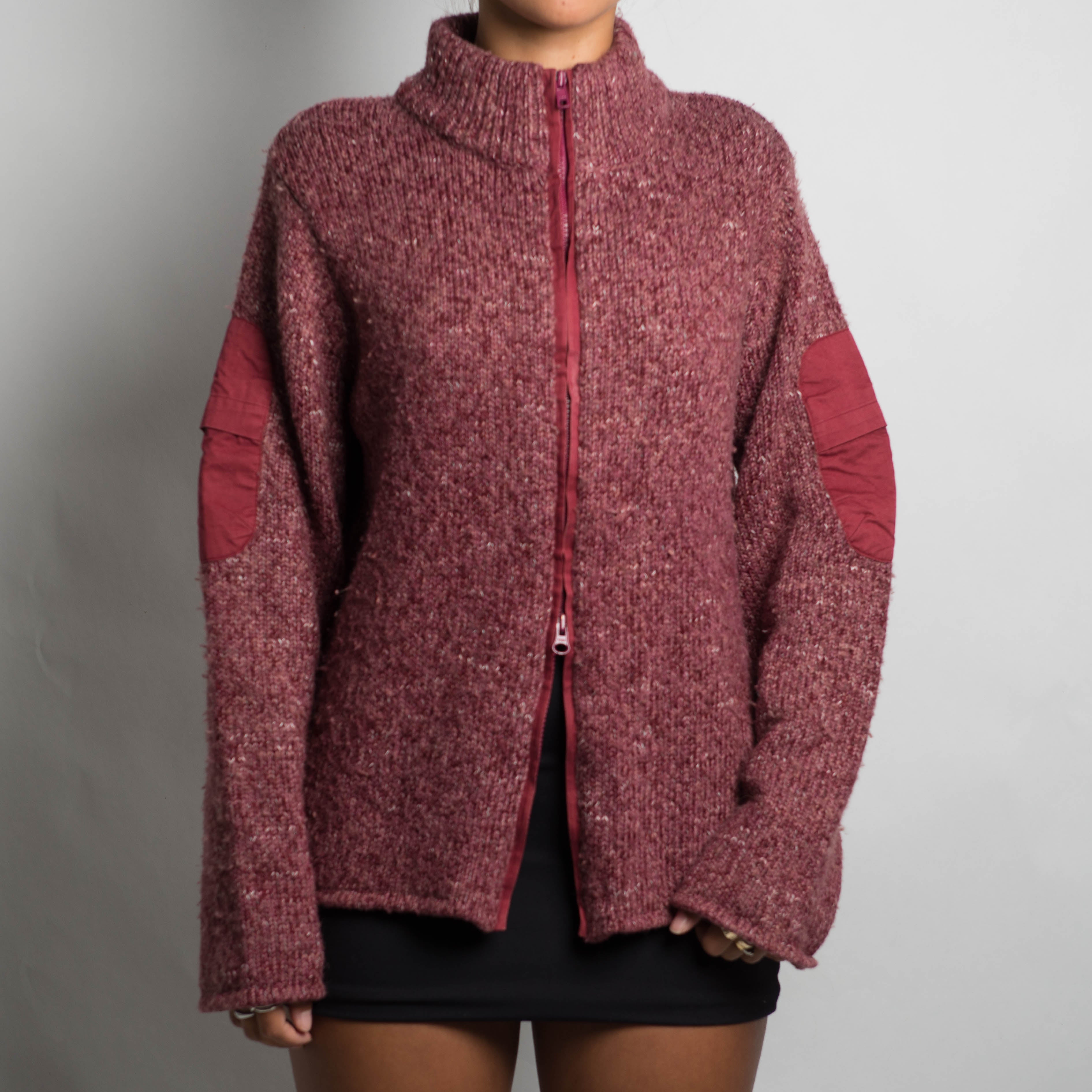 MAROON KNIT ZIP CARDIGAN