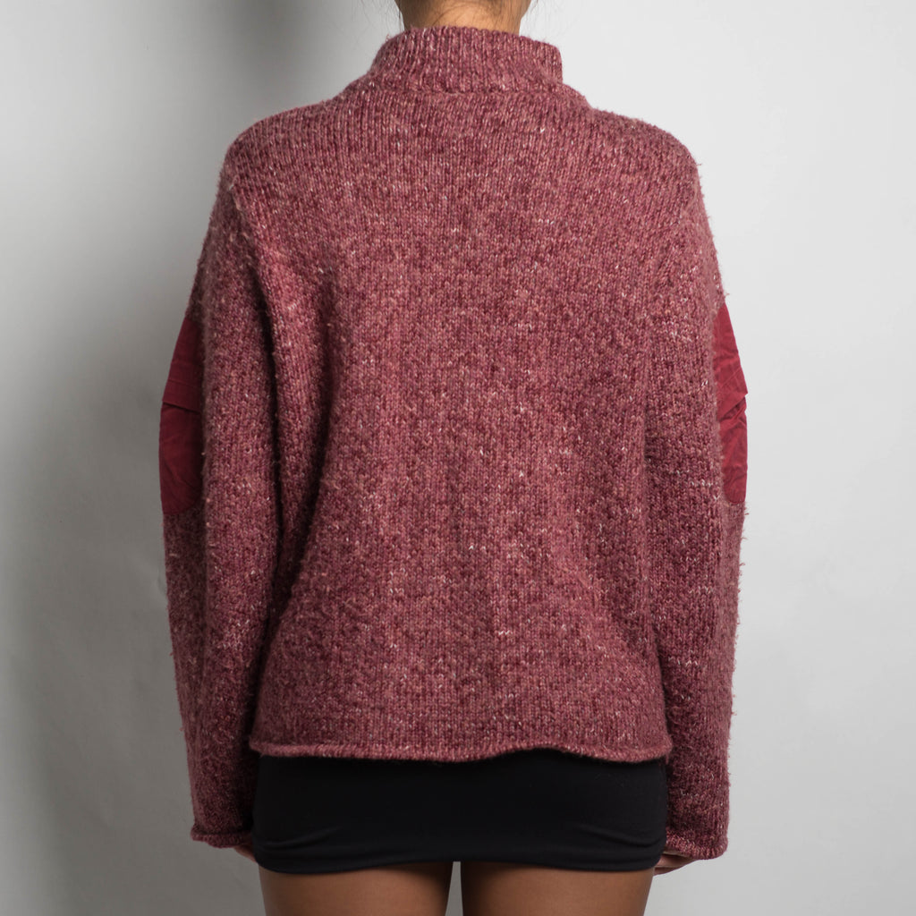 MAROON KNIT ZIP CARDIGAN