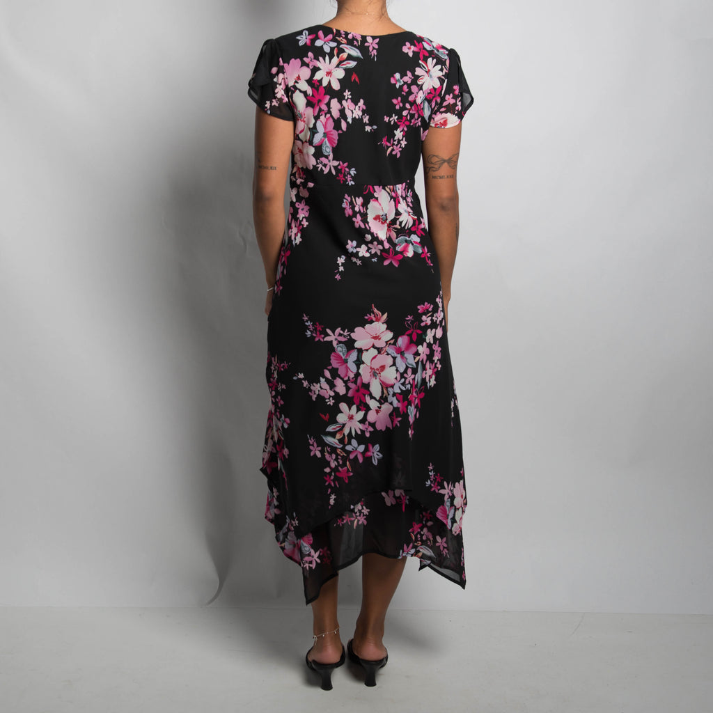 BLACK FLORAL LONGLINE DRESS