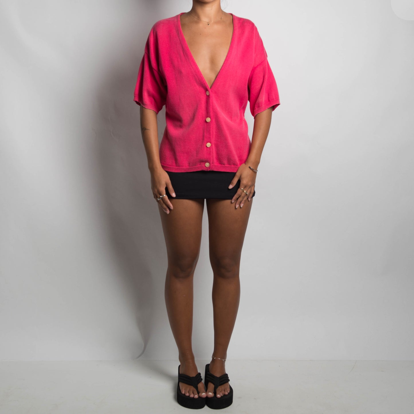 PINK SHORT SLEEVE CARDIGAN