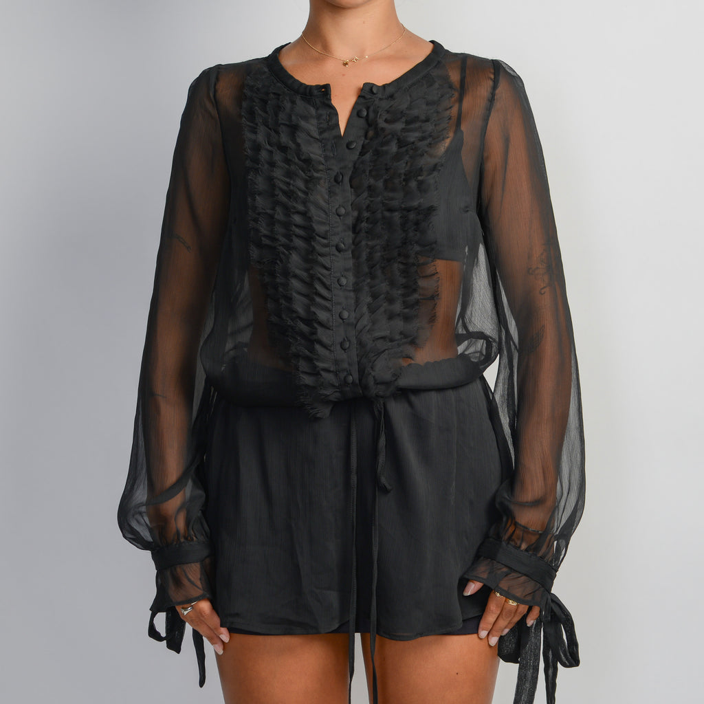 BLACK SHEER RUFFLE BLOUSE