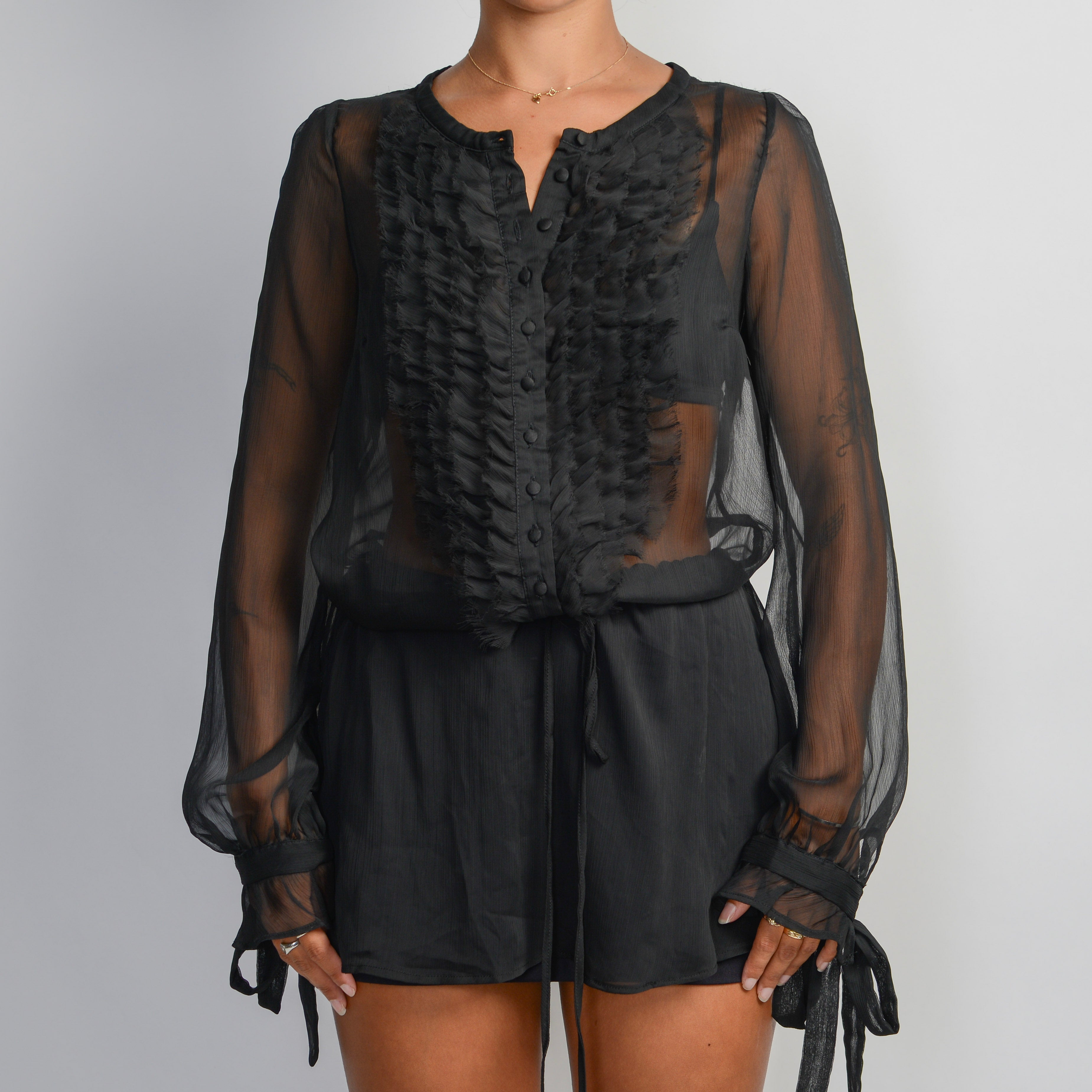BLACK SHEER RUFFLE BLOUSE