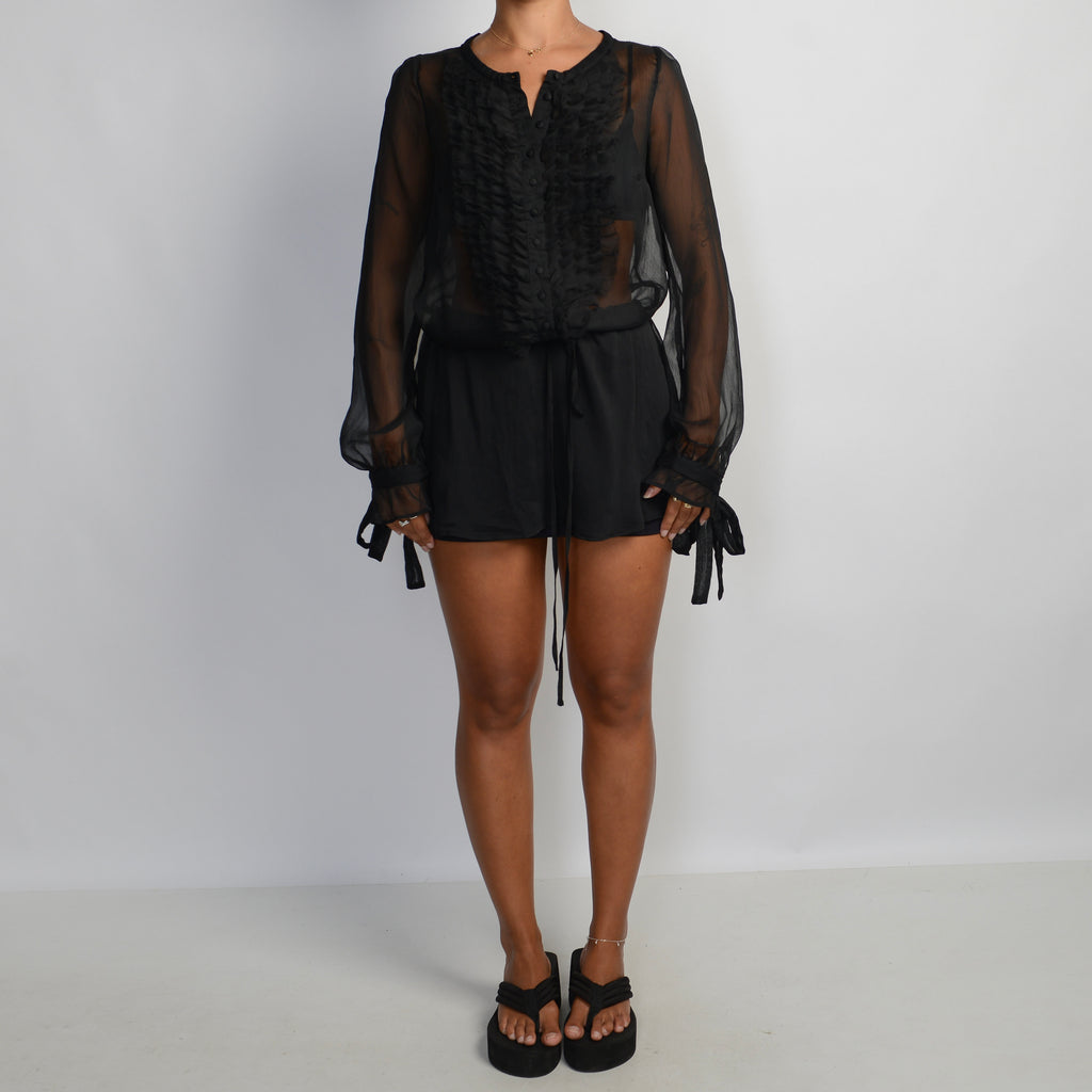 BLACK SHEER RUFFLE BLOUSE