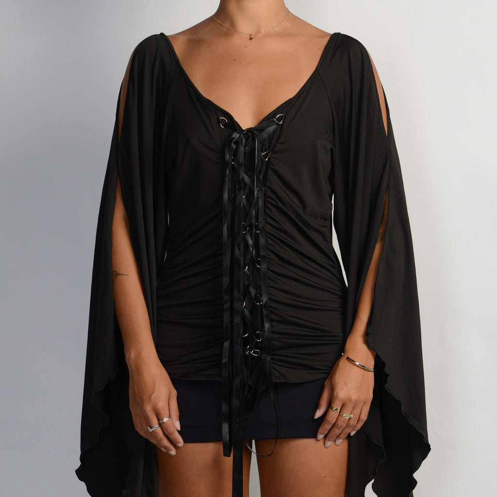 BLACK LACE FRONT TOP